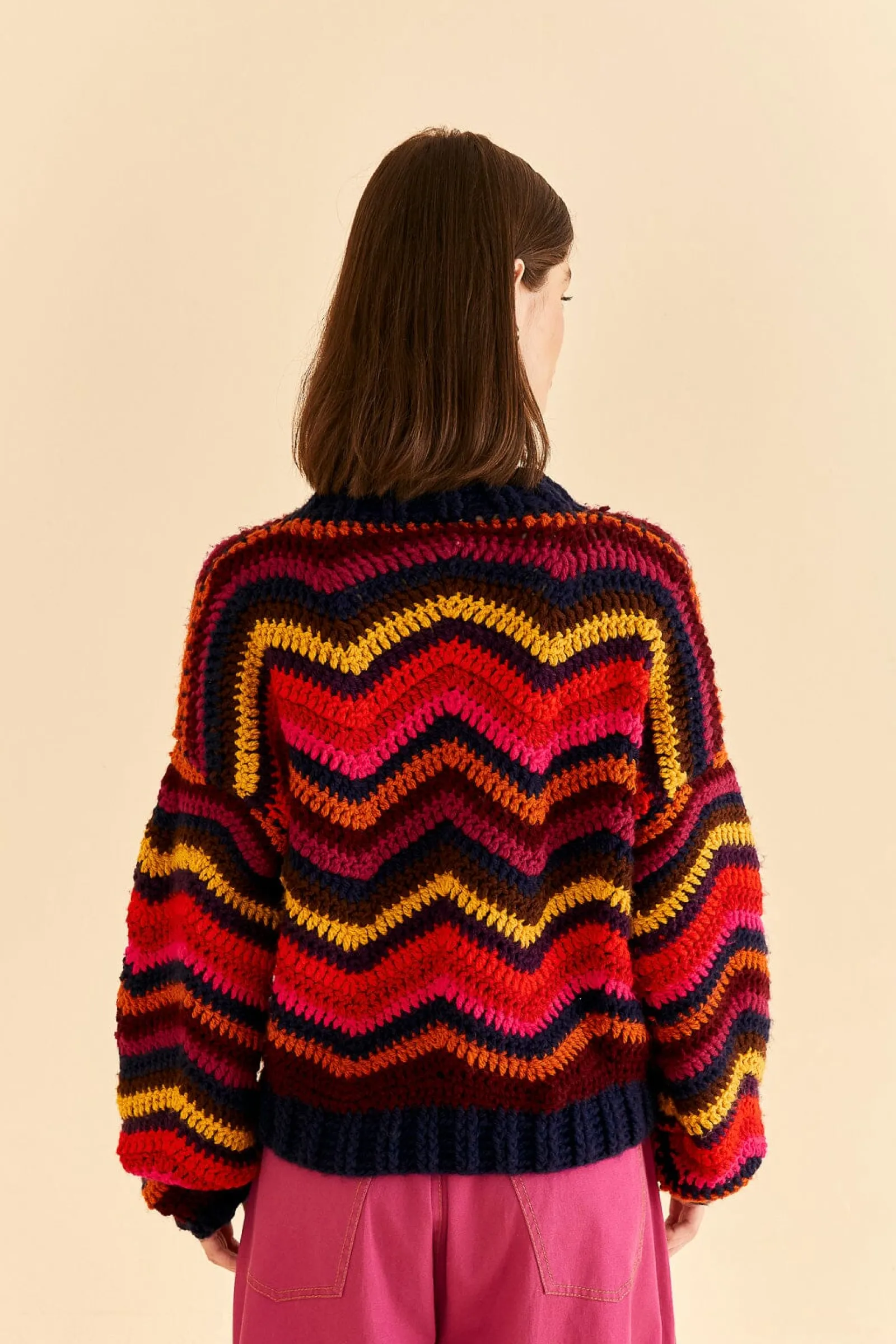 COLORFUL WAVES CROCHET HIGH NECK SWEATER