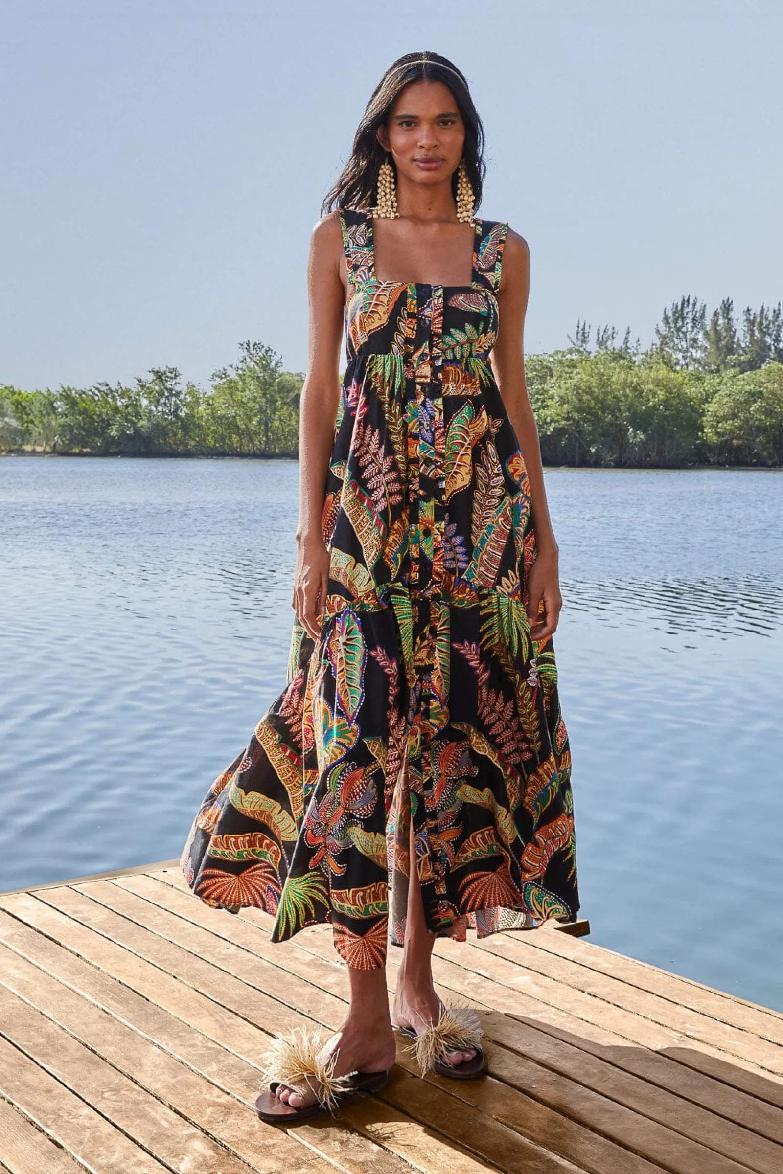  COOL FOLIAGE BLACK SLEEVELESS MAXI DRESS
