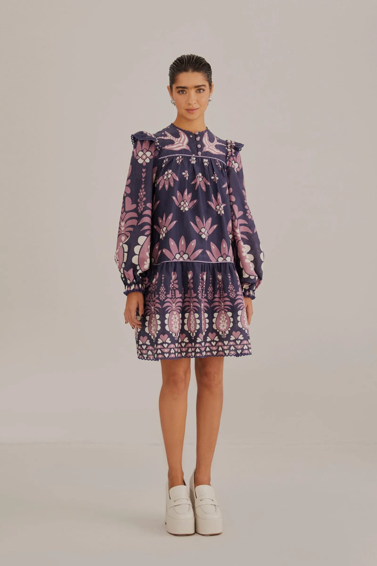 DARK BLUE AINIKA MARTINA LONG SLEEVE MINI DRESS