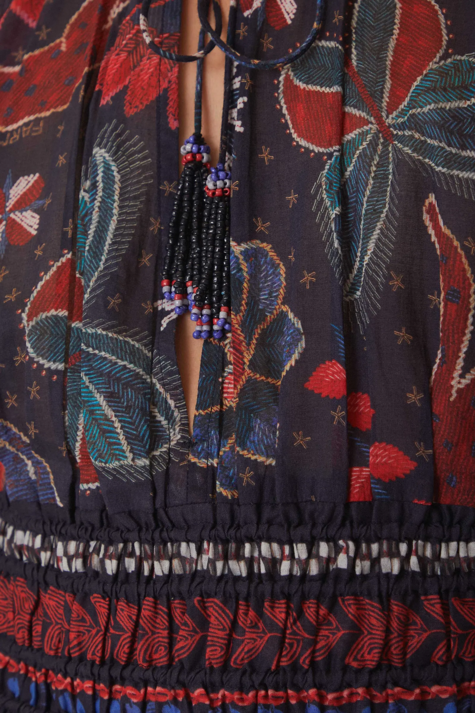 DARK BLUE TROPICAL SHINE V NECK BLOUSE