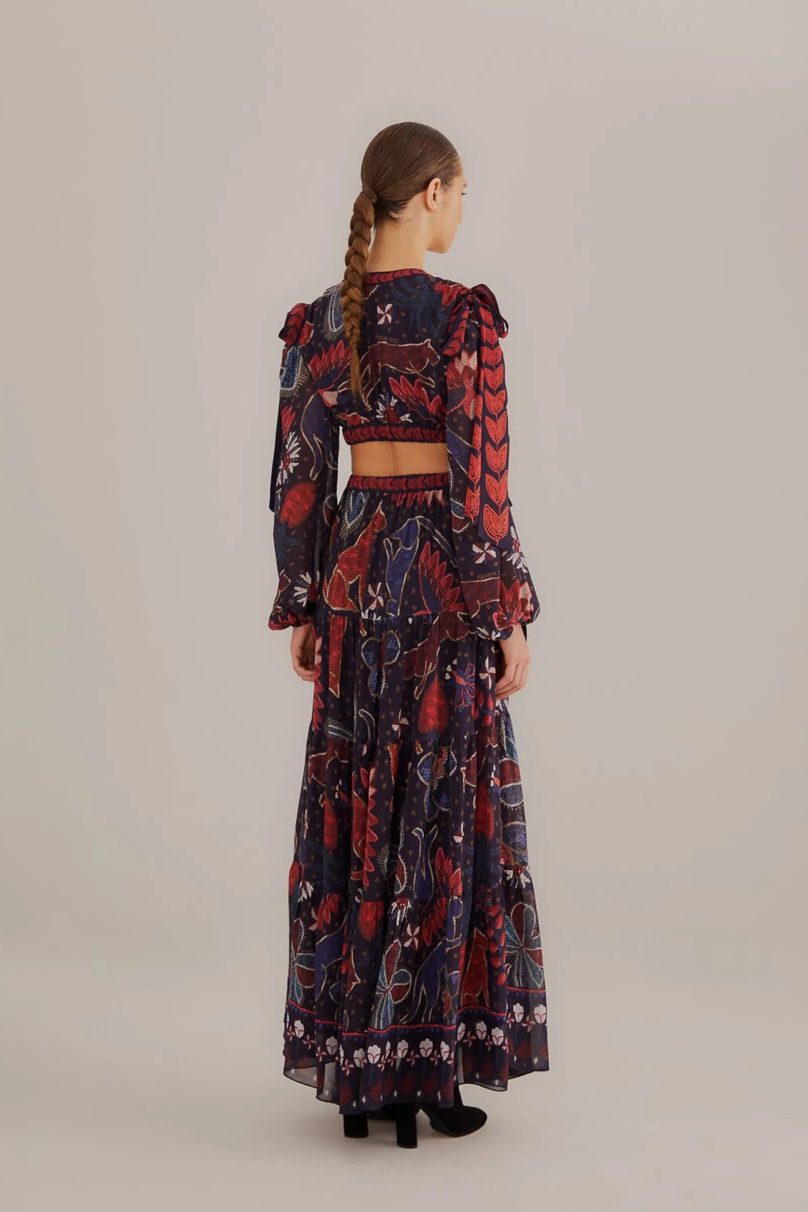 DARK BLUE TROPICAL SHINE CUT OUT MAXI DRESS