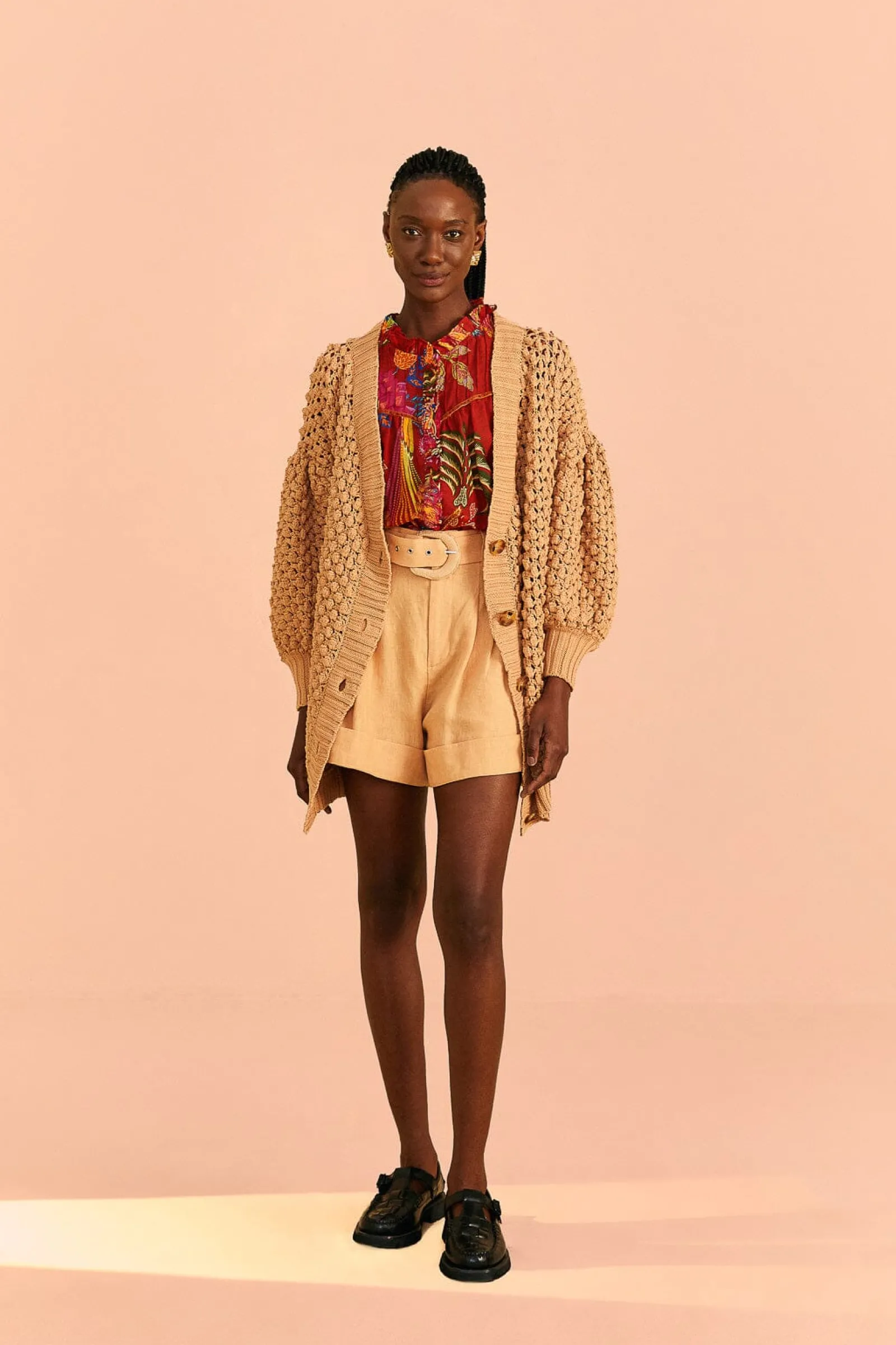  DARK SAND HANDMADE DOTS CARDIGAN