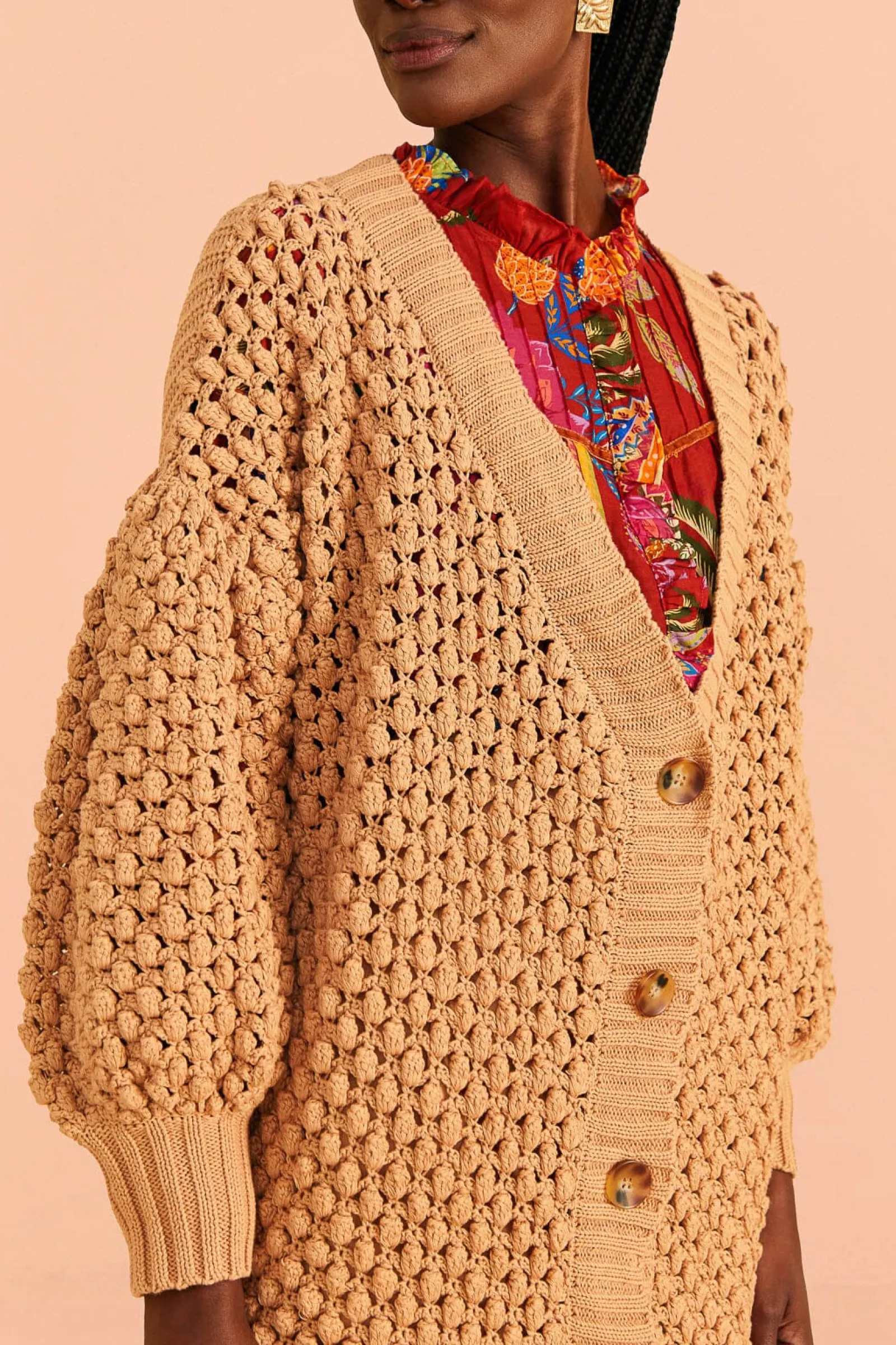 DARK SAND HANDMADE DOTS CARDIGAN