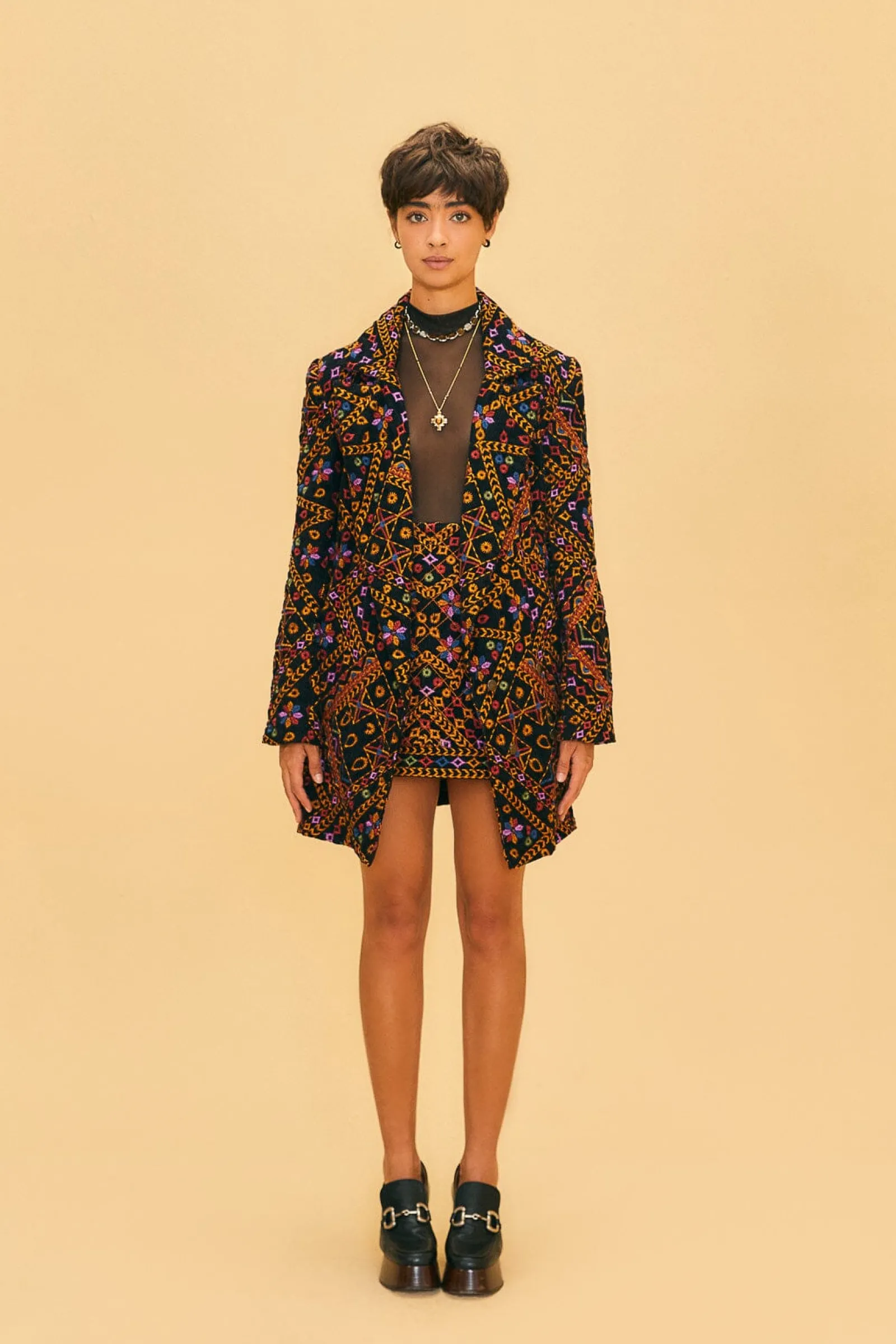  EMBROIDERED CORDUROY MINI SKIRT