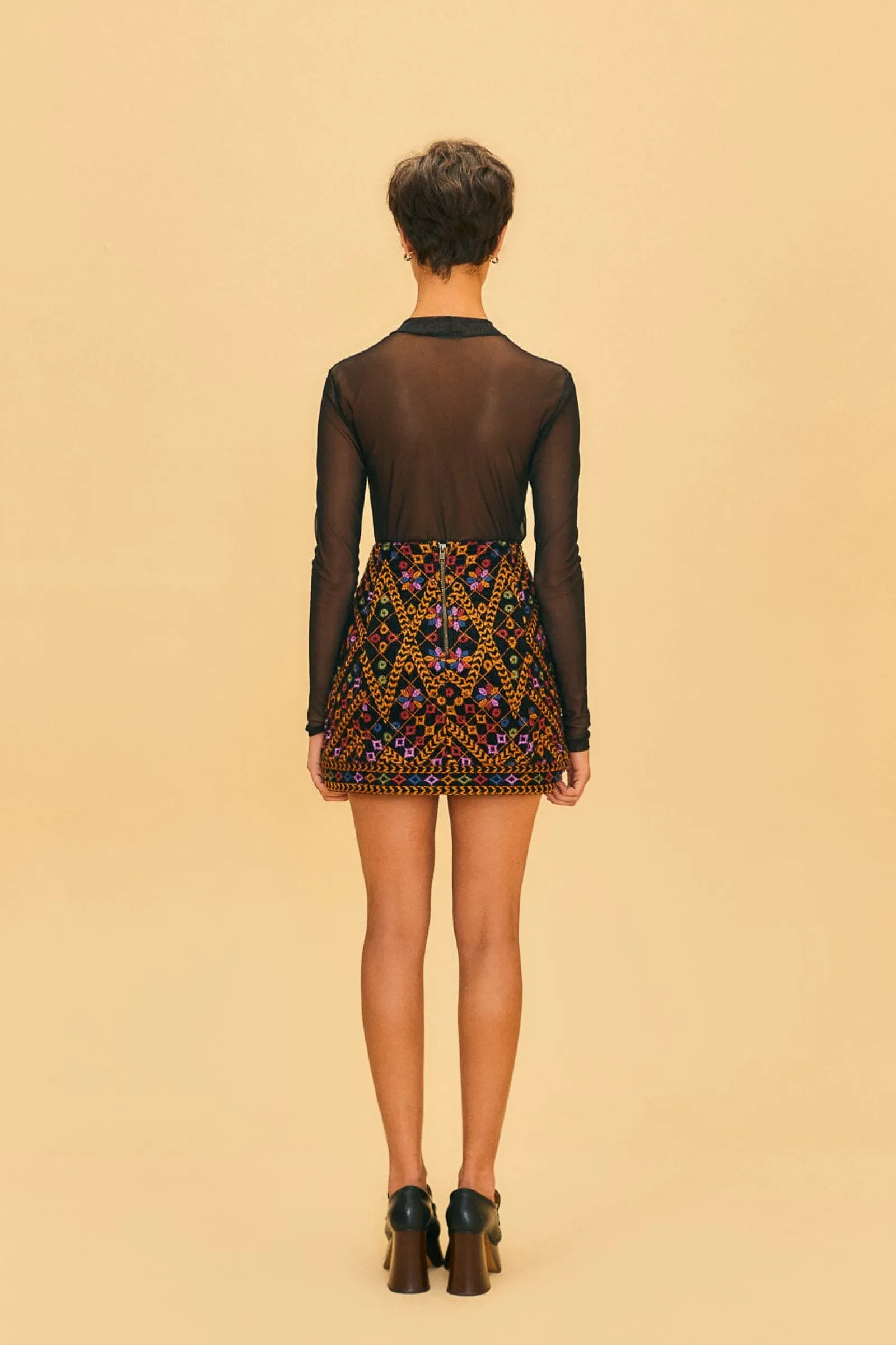 EMBROIDERED CORDUROY MINI SKIRT