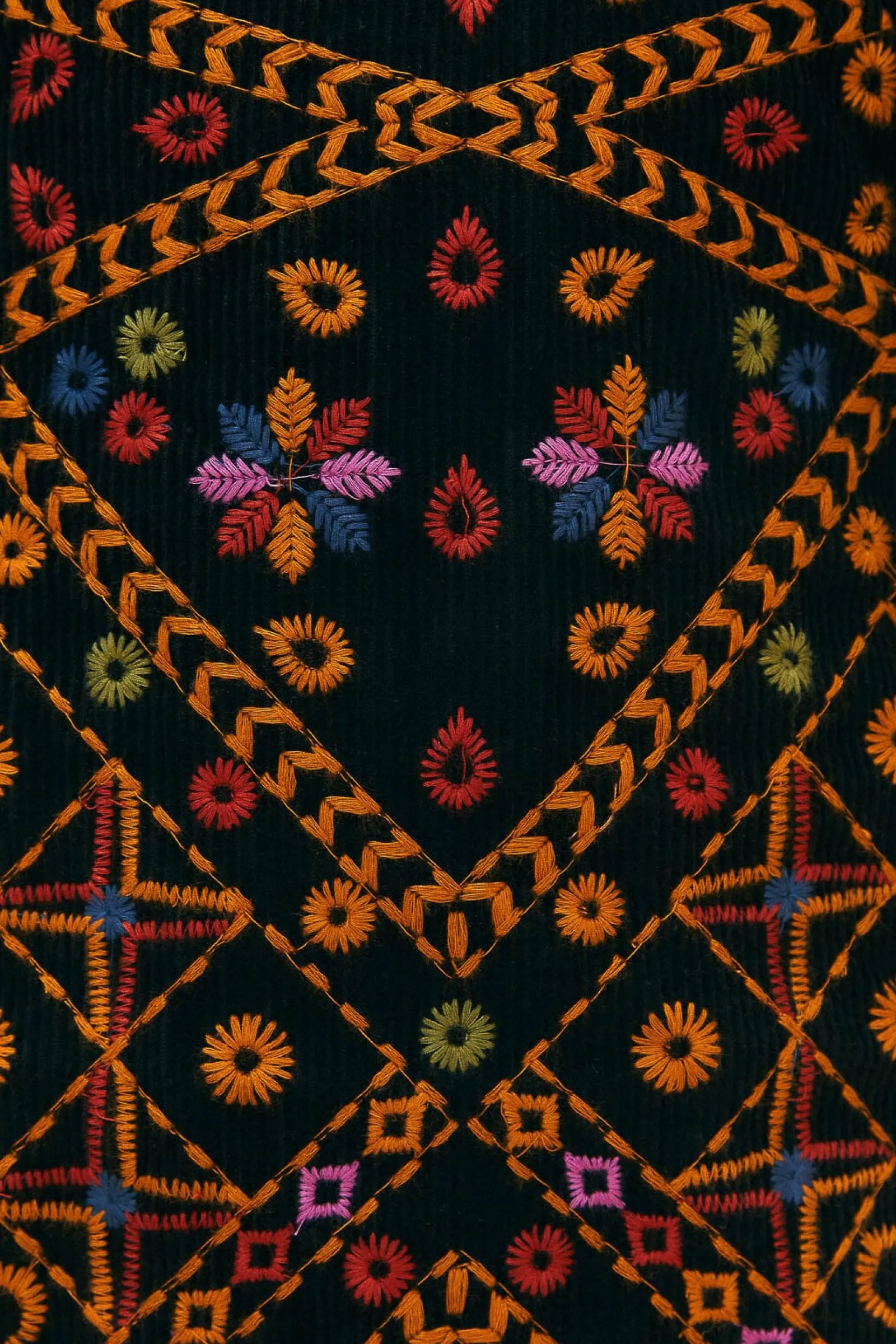 EMBROIDERED CORDUROY PUFF SLEEVE MINI DRESS