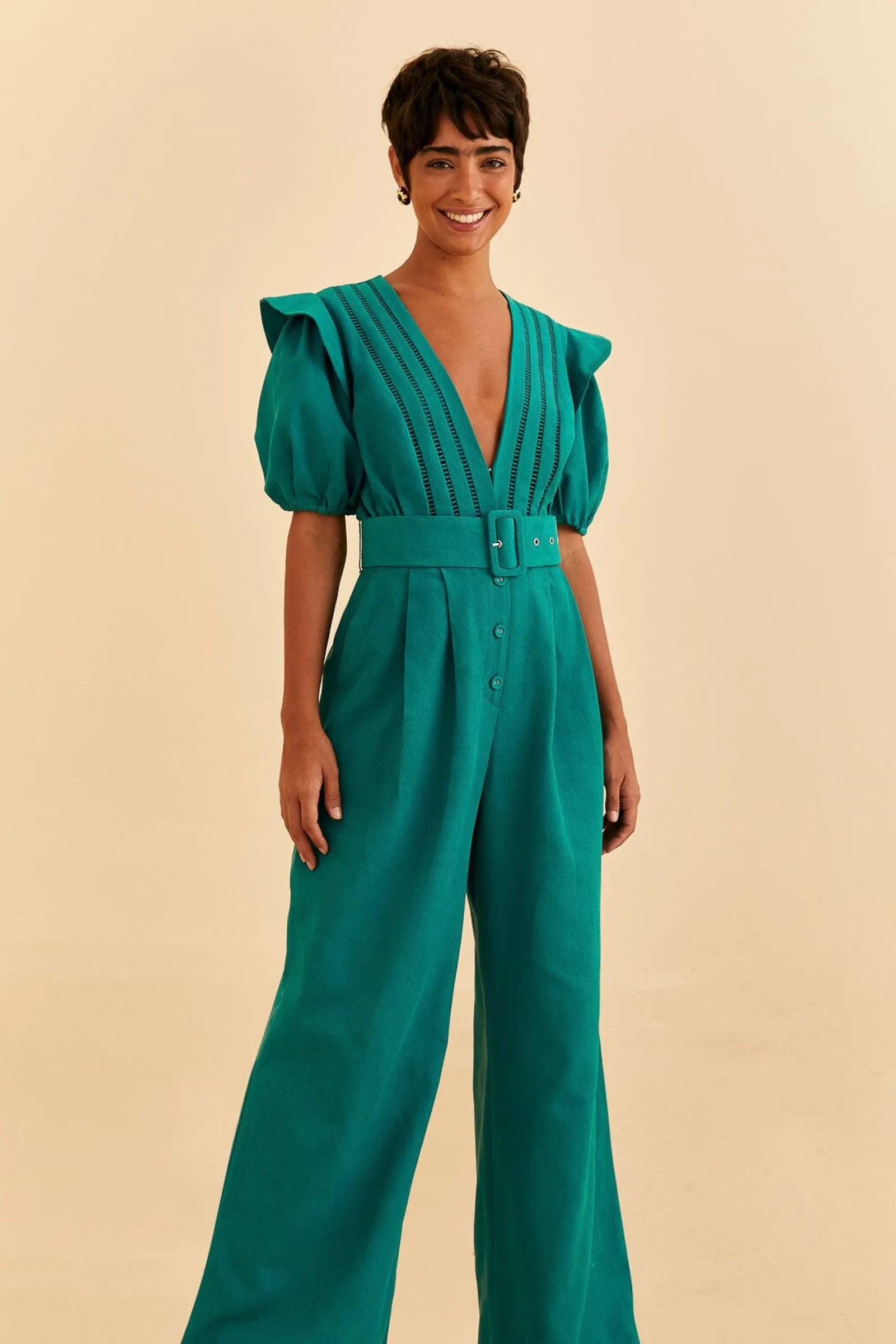 EMERALD PLEATED SHORT SLEEVE JUMPSUIT