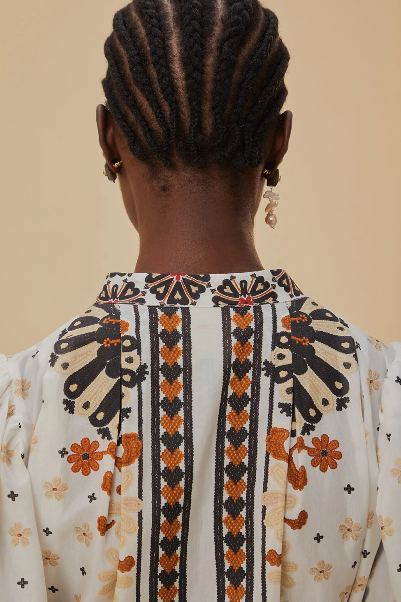 FLOWER FAN TAPESTRY OFF-WHITE MINI DRESS