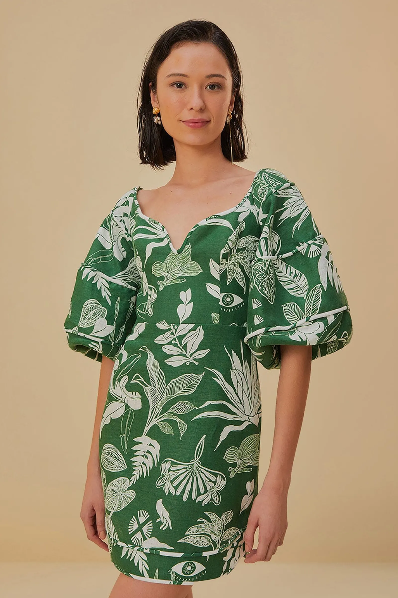 FOREST SOUL GREEN SHORT SLEEVE MINI DRESS
