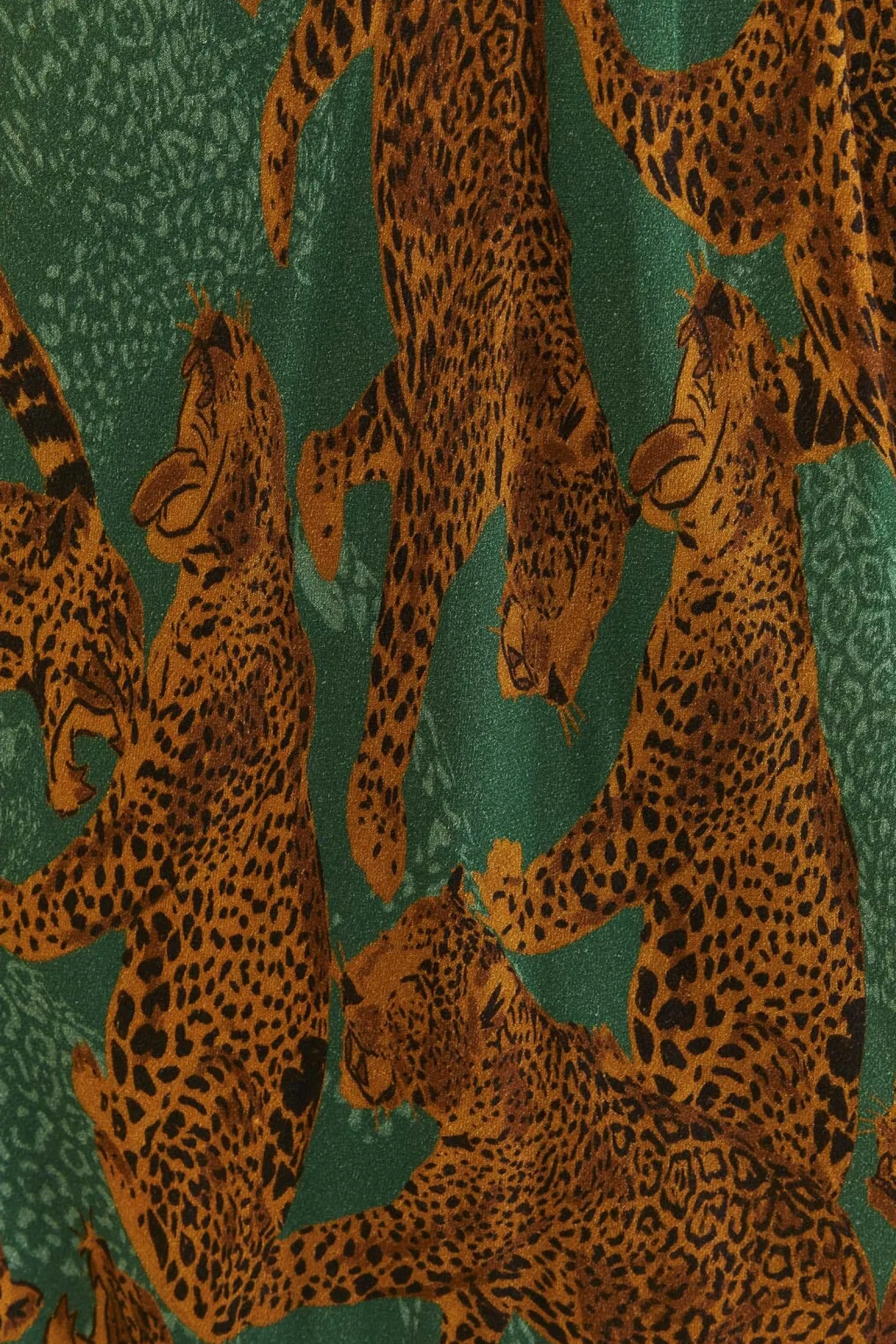 GREEN ARTSY LEOPARDS LONG SLEEVE MAXI DRESS