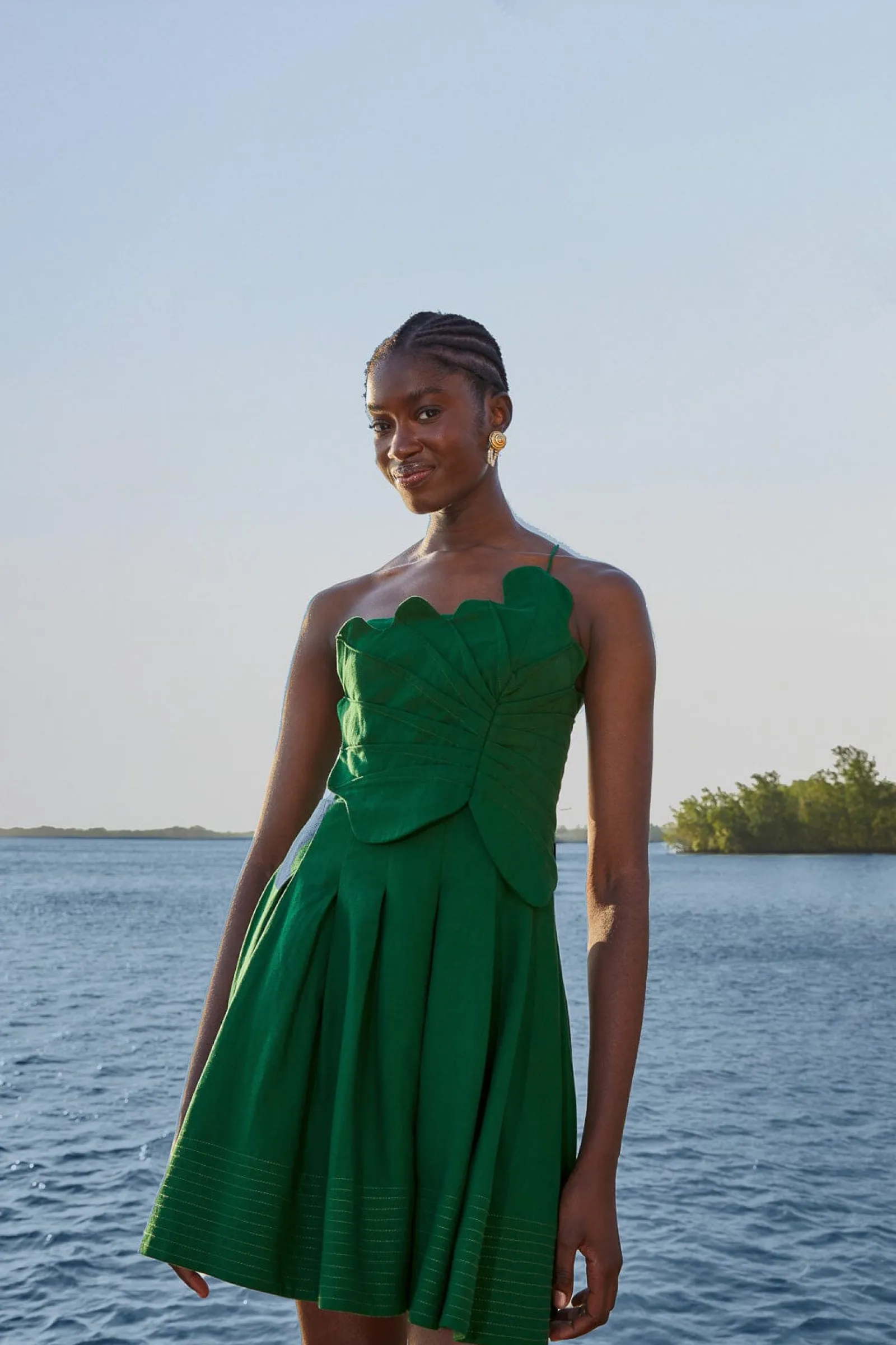 GREEN ONE SHOULDER LEA MINI DRESS