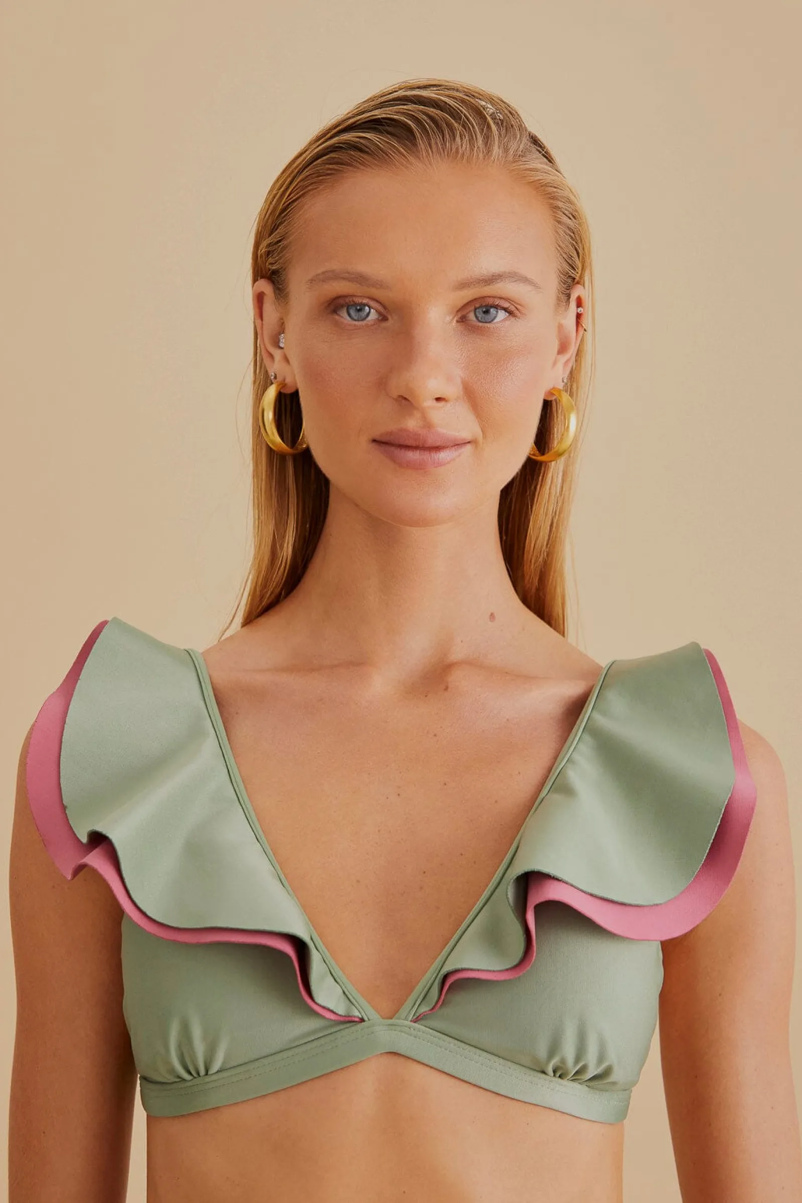  GREEN RUFFLE BIKINI TOP