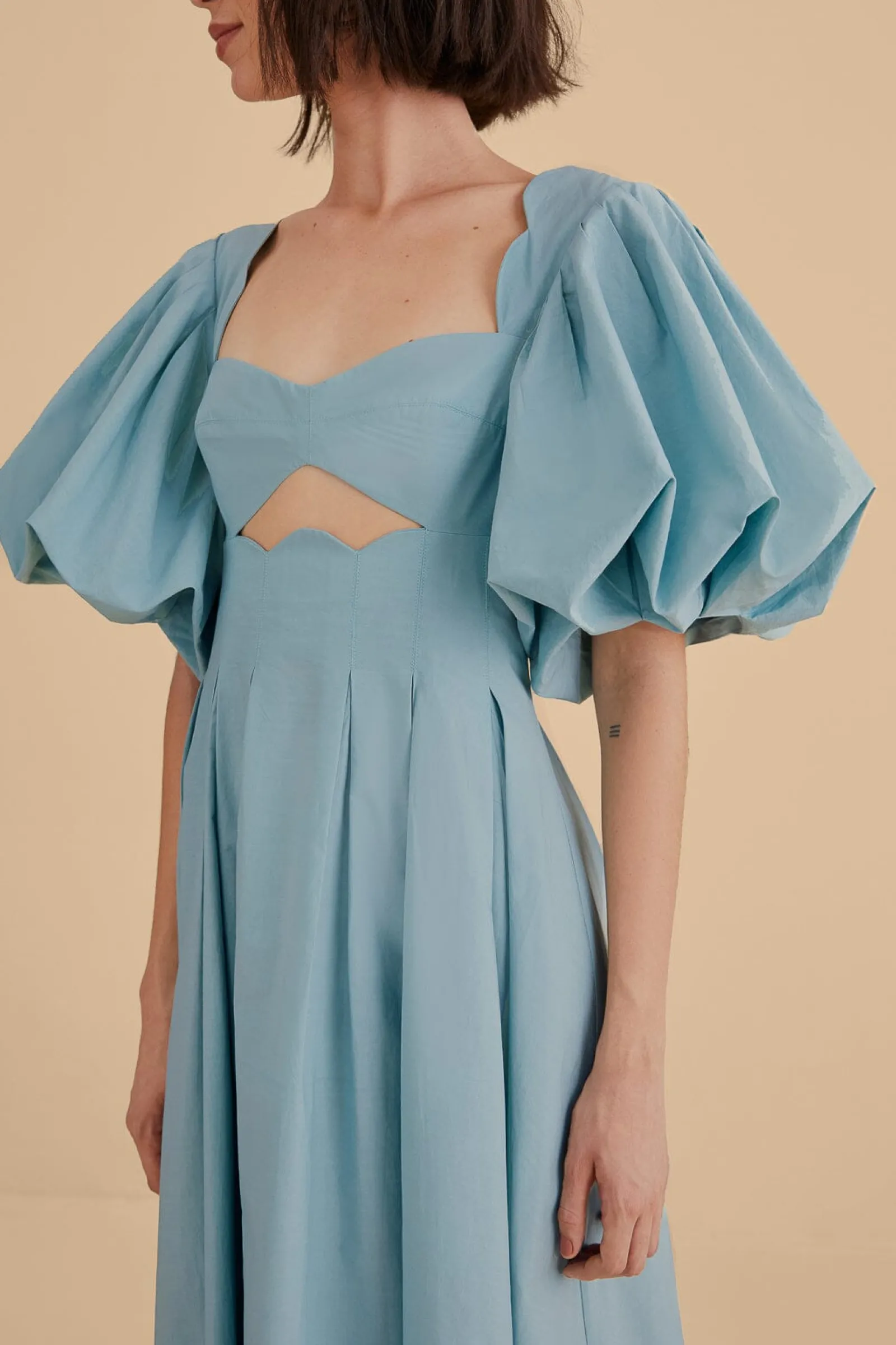 GREY BLUE CUT OUT MIDI DRESS