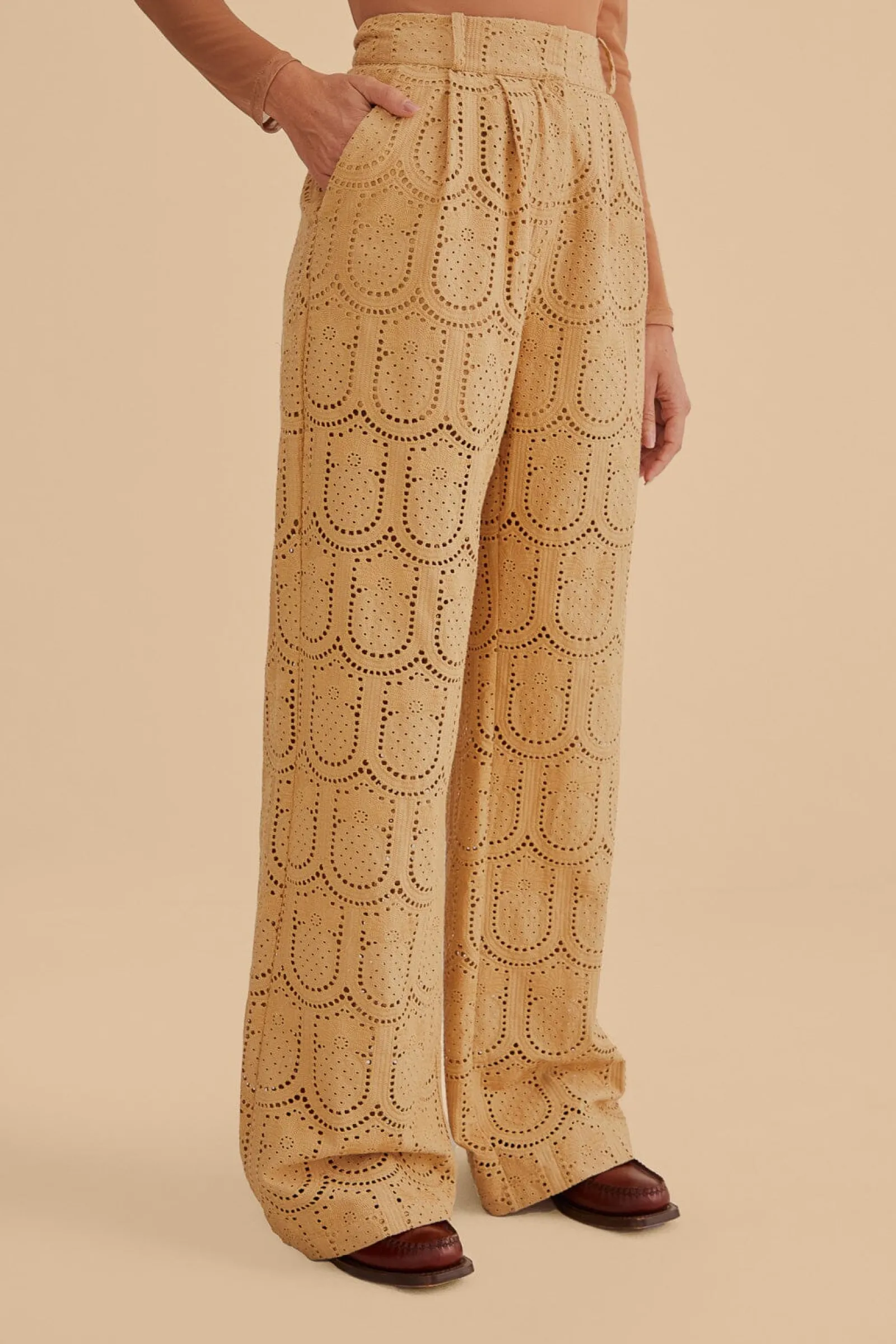 KHAKI PINEAPPLE EYELET PANTS