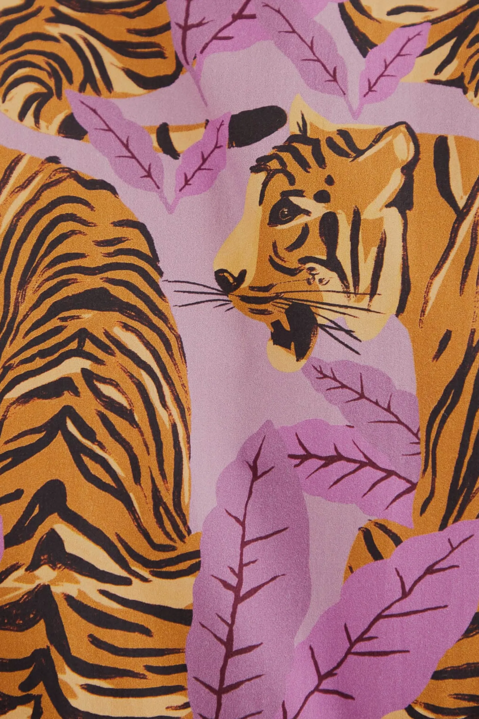 LAVENDER TIGER LEAVES PUFF SLEEVE MINI DRESS