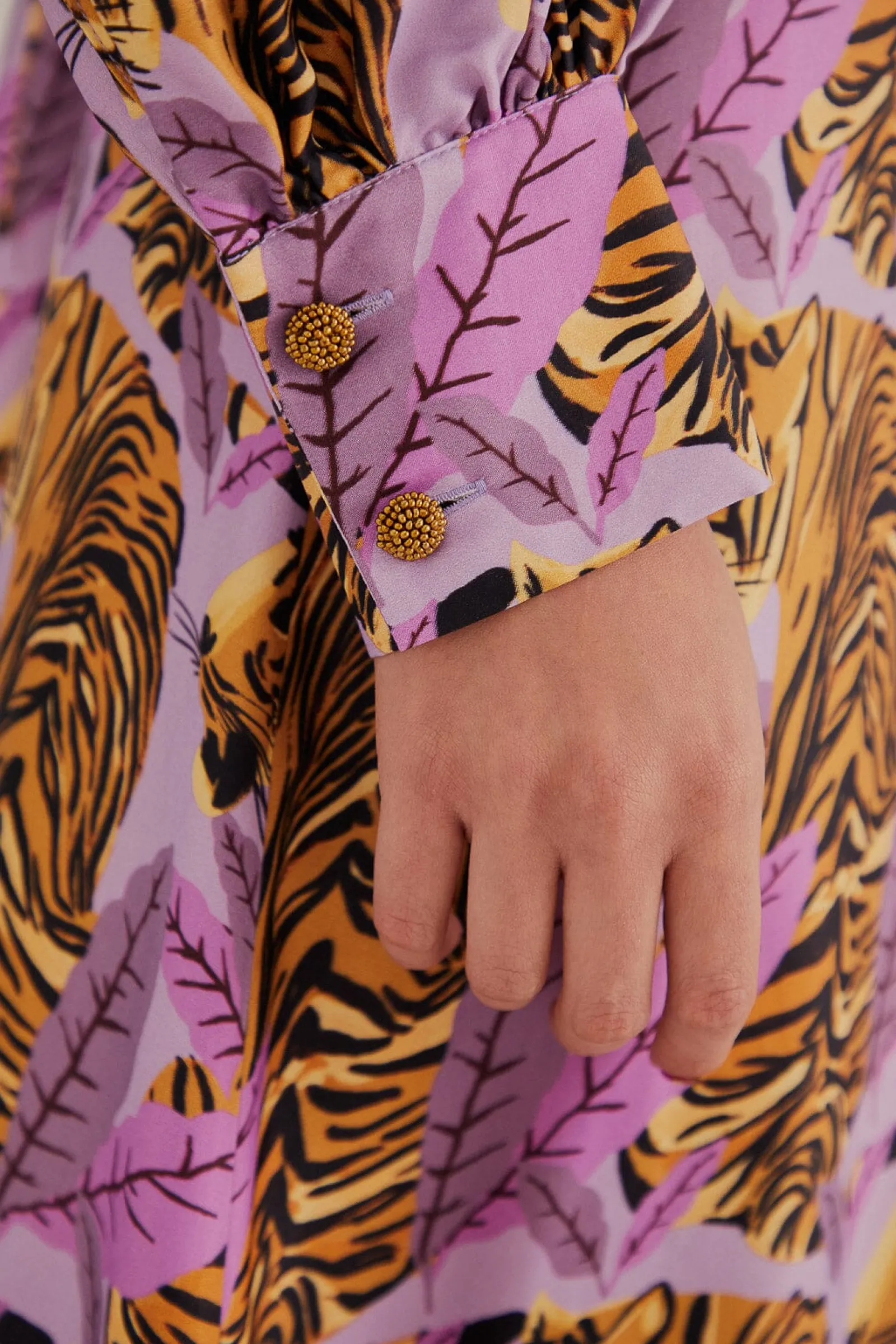 LAVENDER TIGER LEAVES MIDI DRESS