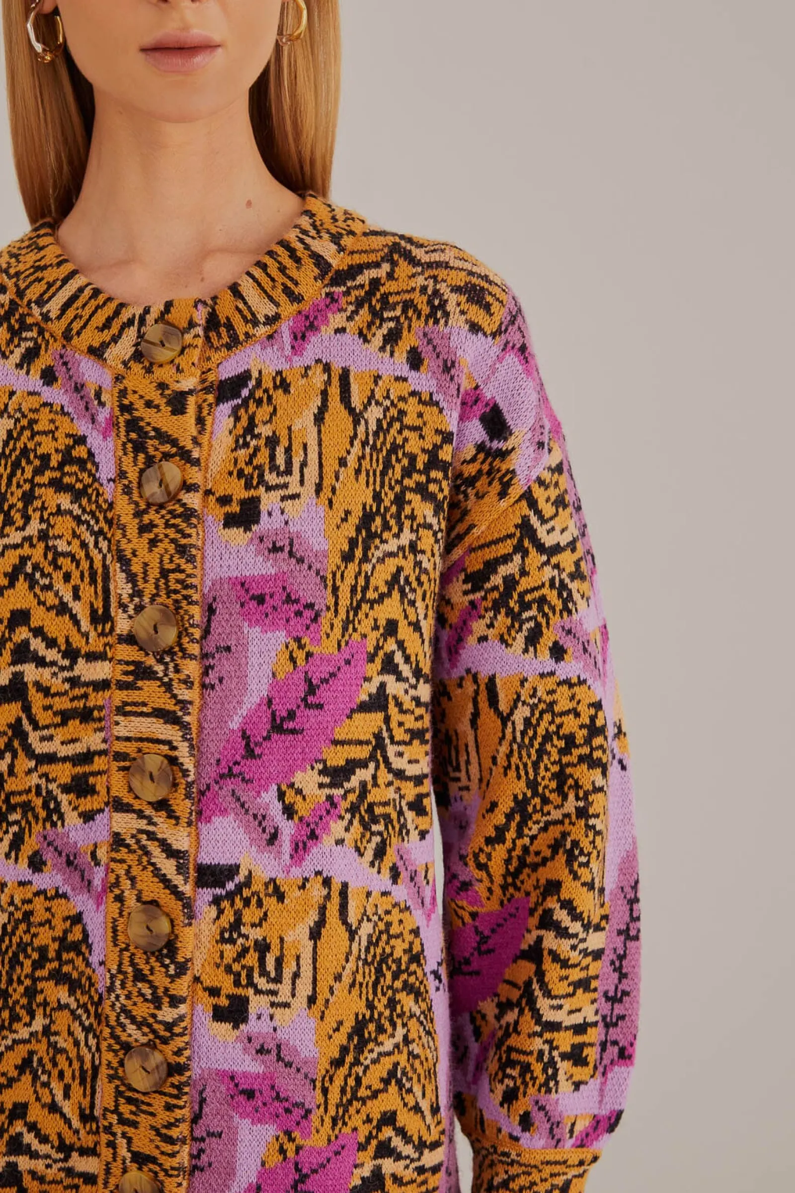 LAVENDER TIGER LEAVES KNIT CARDIGAN