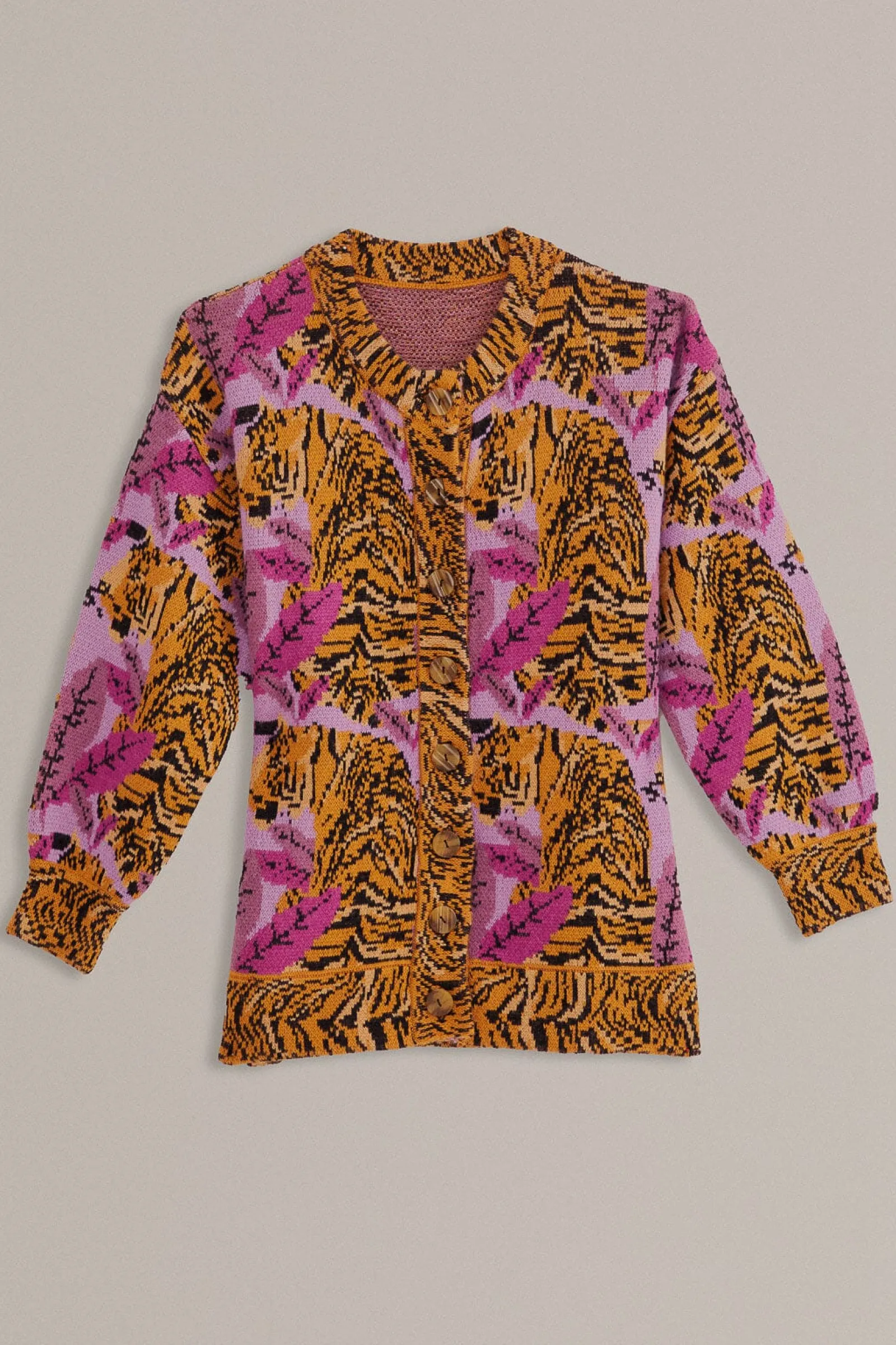 LAVENDER TIGER LEAVES KNIT CARDIGAN