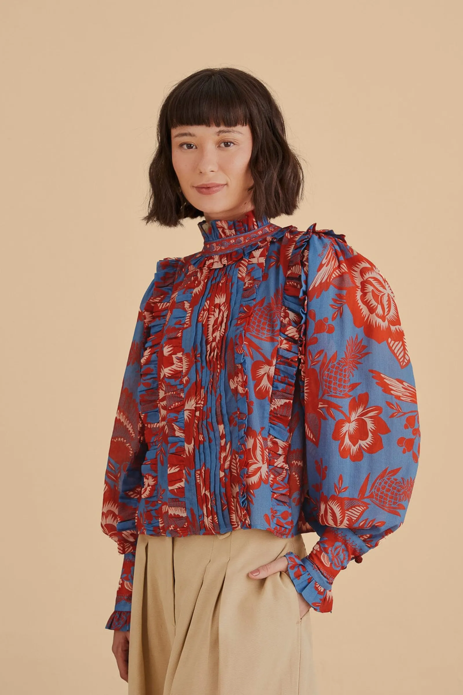  LIGHT BLUE LACE GARDEN RUFFLE BLOUSE