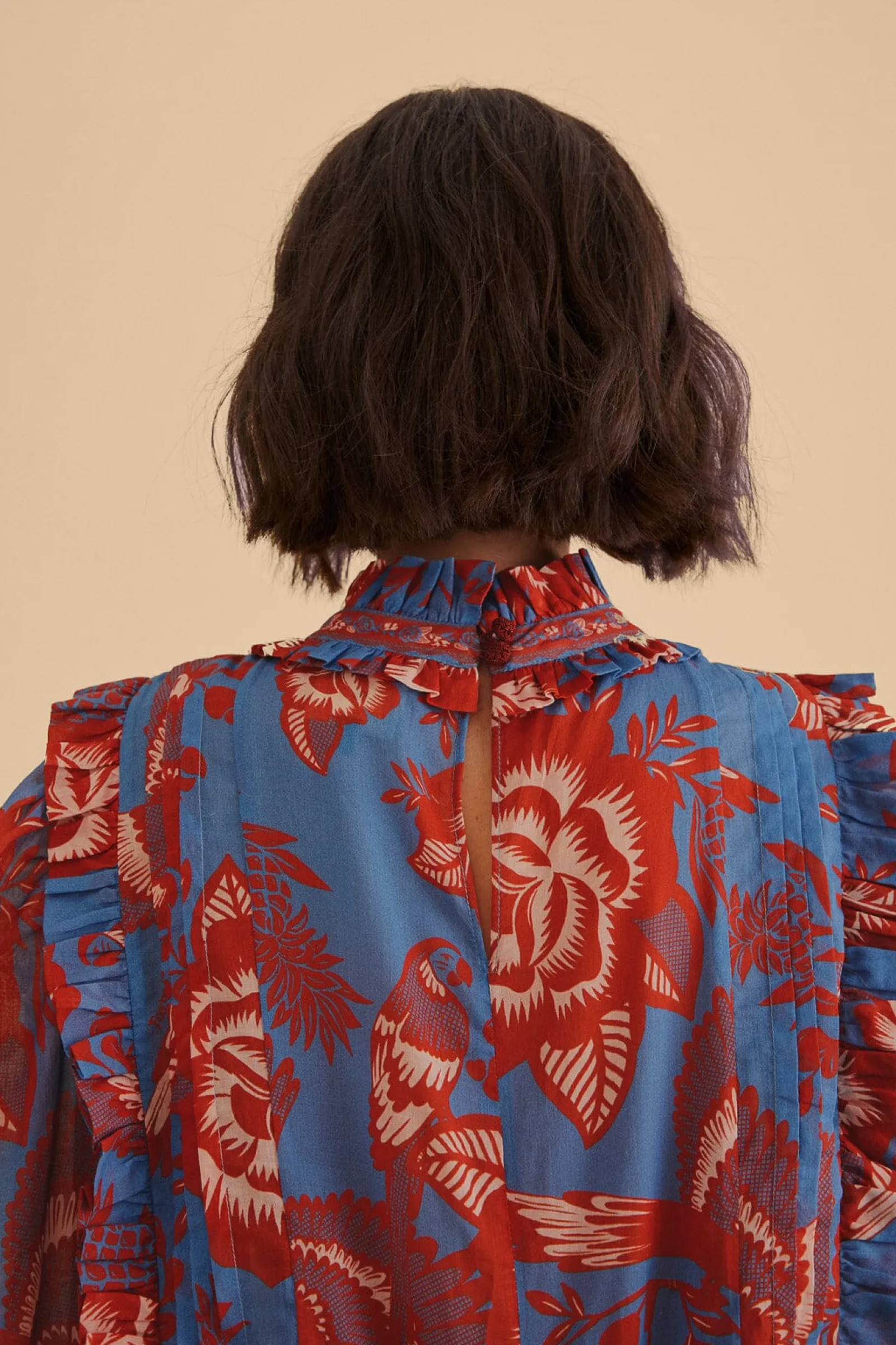 LIGHT BLUE LACE GARDEN RUFFLE BLOUSE