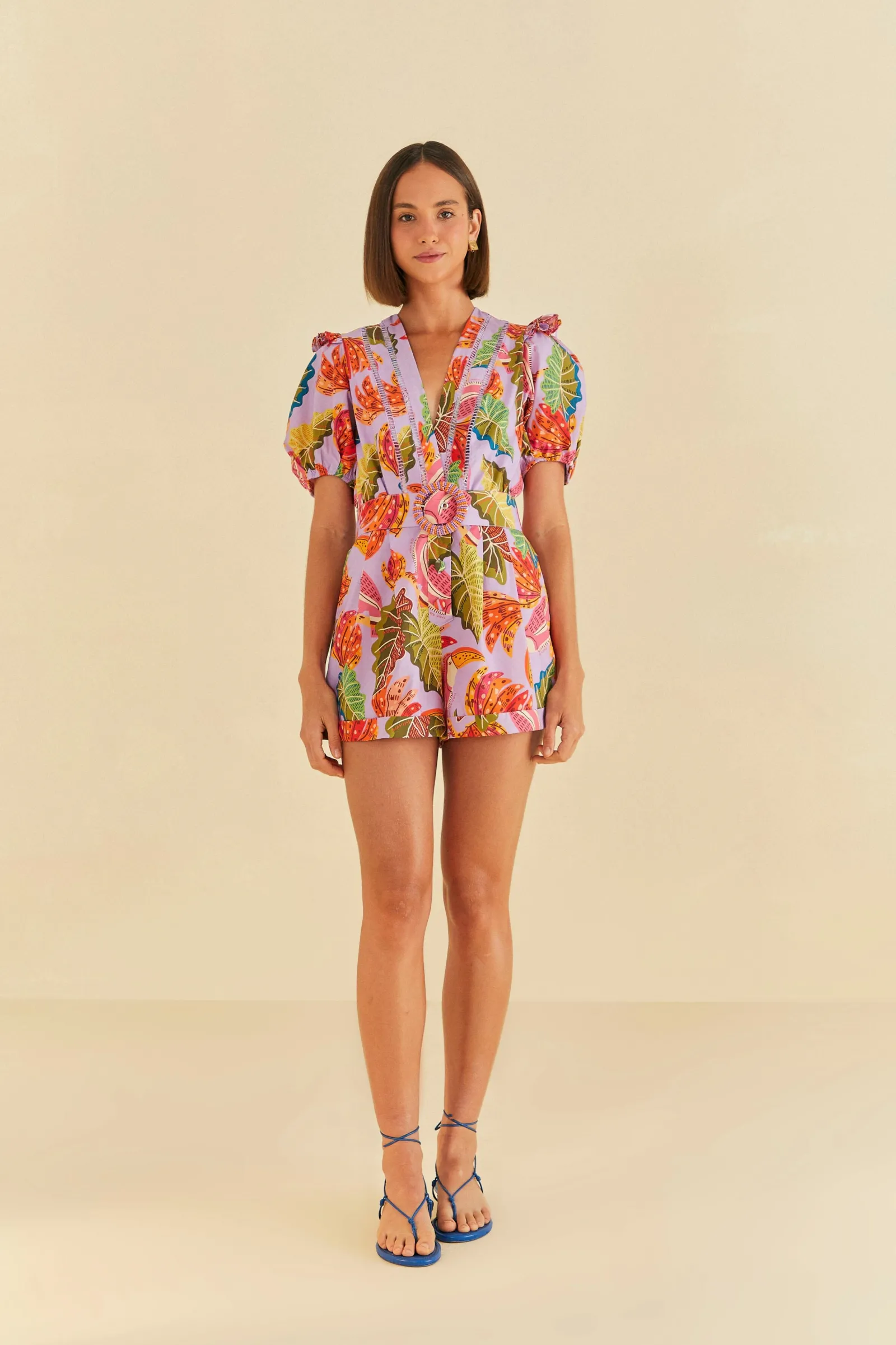 LILAC BEAKS & BANANAS V NECK ROMPER