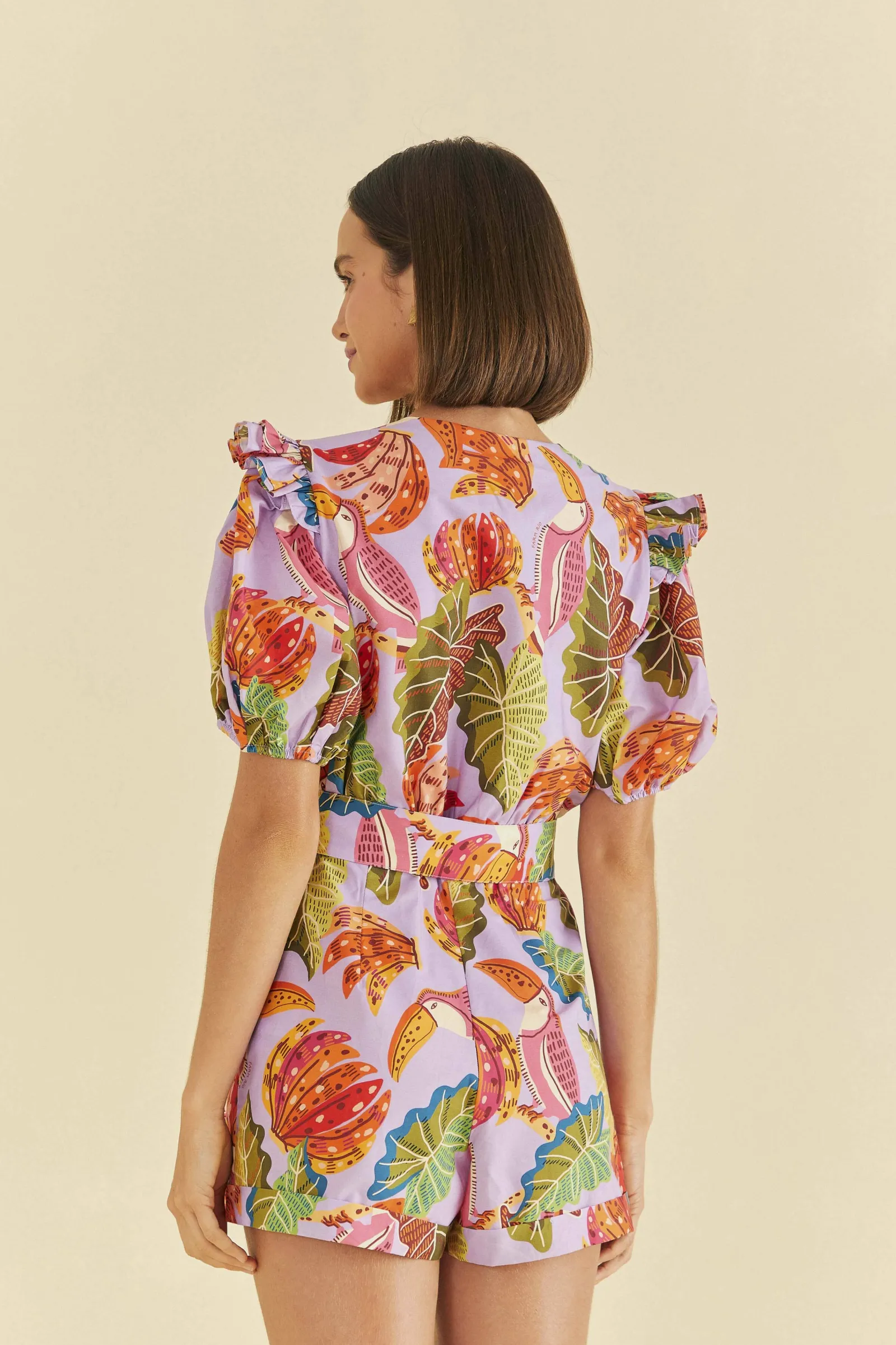 LILAC BEAKS & BANANAS V NECK ROMPER