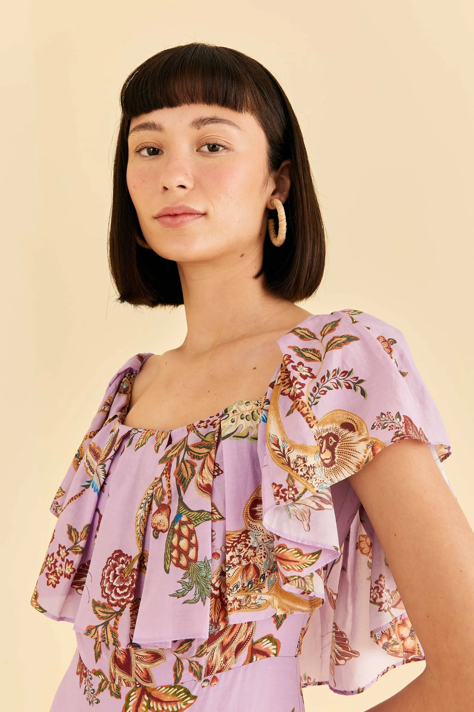 LILAC FLORAL MONKEY SHORT SLEEVE MAXI DRESS