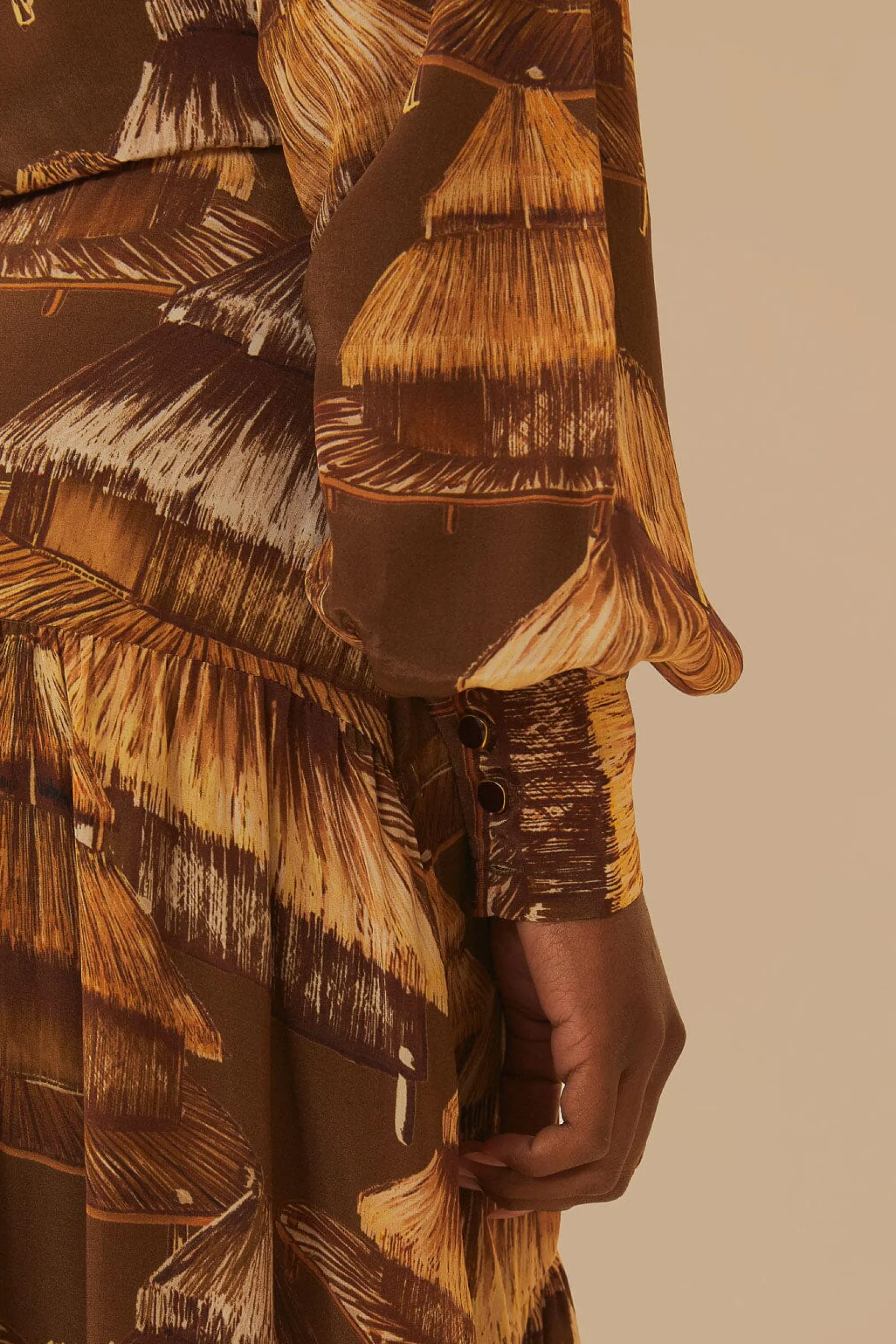 MALOCAS BEIGE LONG SLEEVE MIDI DRESS