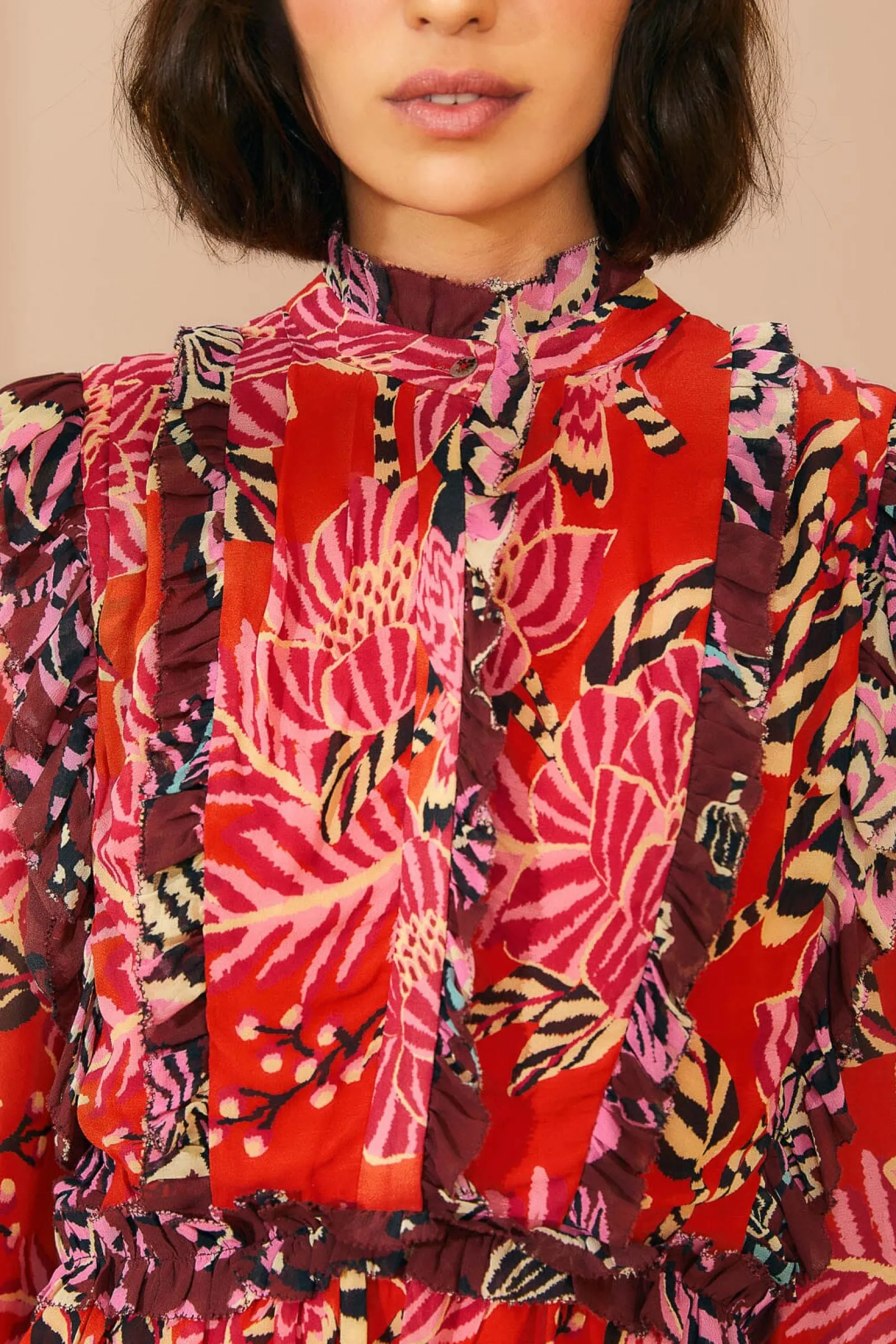 MIXED FLORAL RUFFLE MINI DRESS