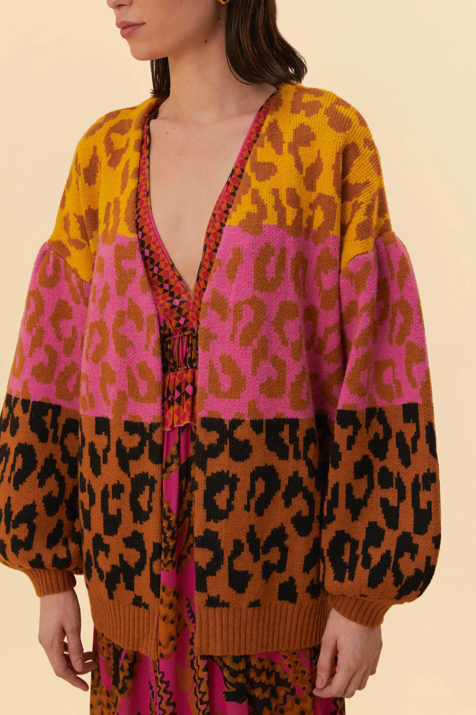 MIXED LEOPARDS KNIT CARDIGAN