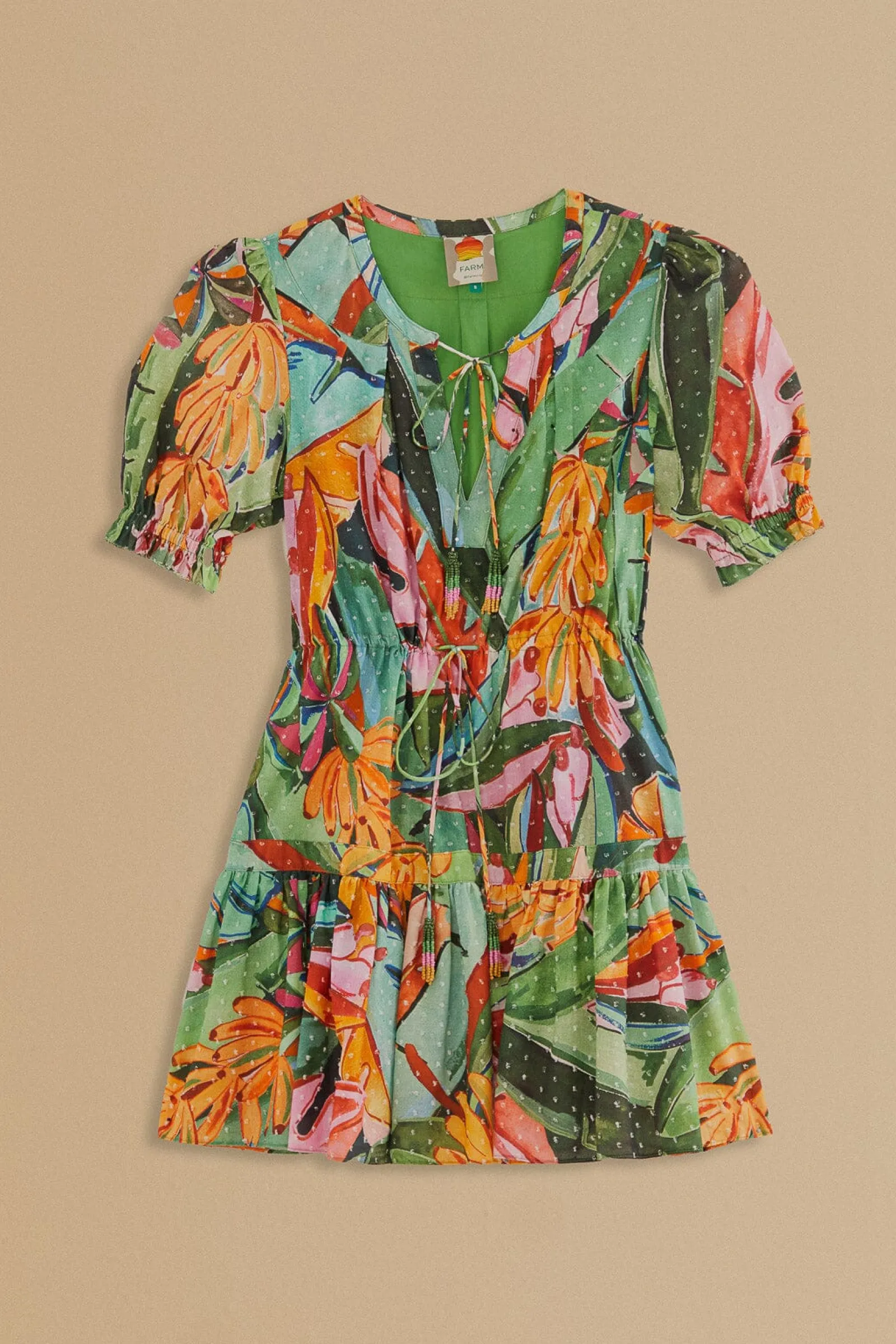 MULTICOLOR BANANA FOLIAGE SHORT SLEEVE MINI DRESS