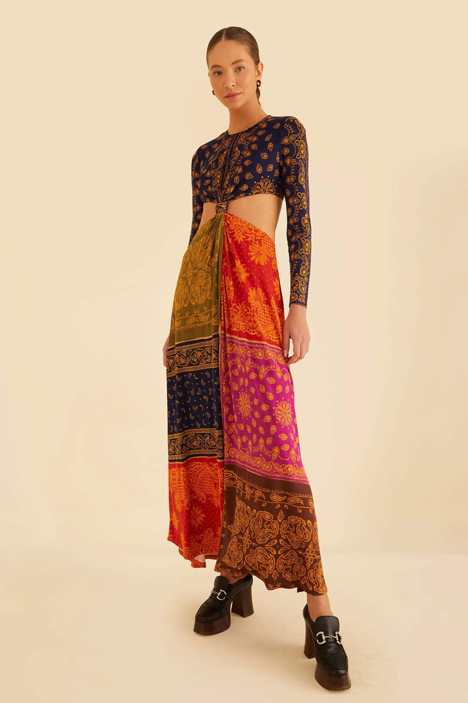  MULTICOLOR BANDANA DREAM CUT OUT MAXI DRESS