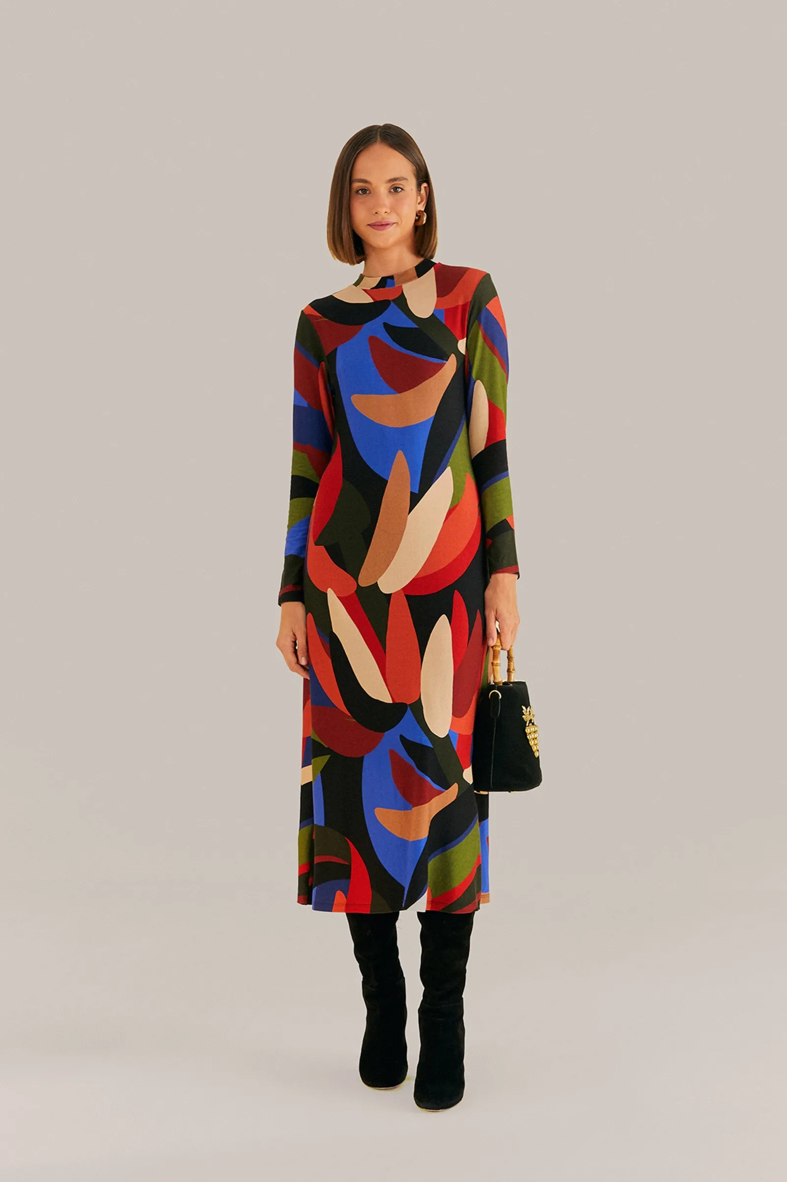  MULTICOLOR GRAPHIC BANANAS LENZING™ ECOVERO™ VISCOSE MIDI DRESS