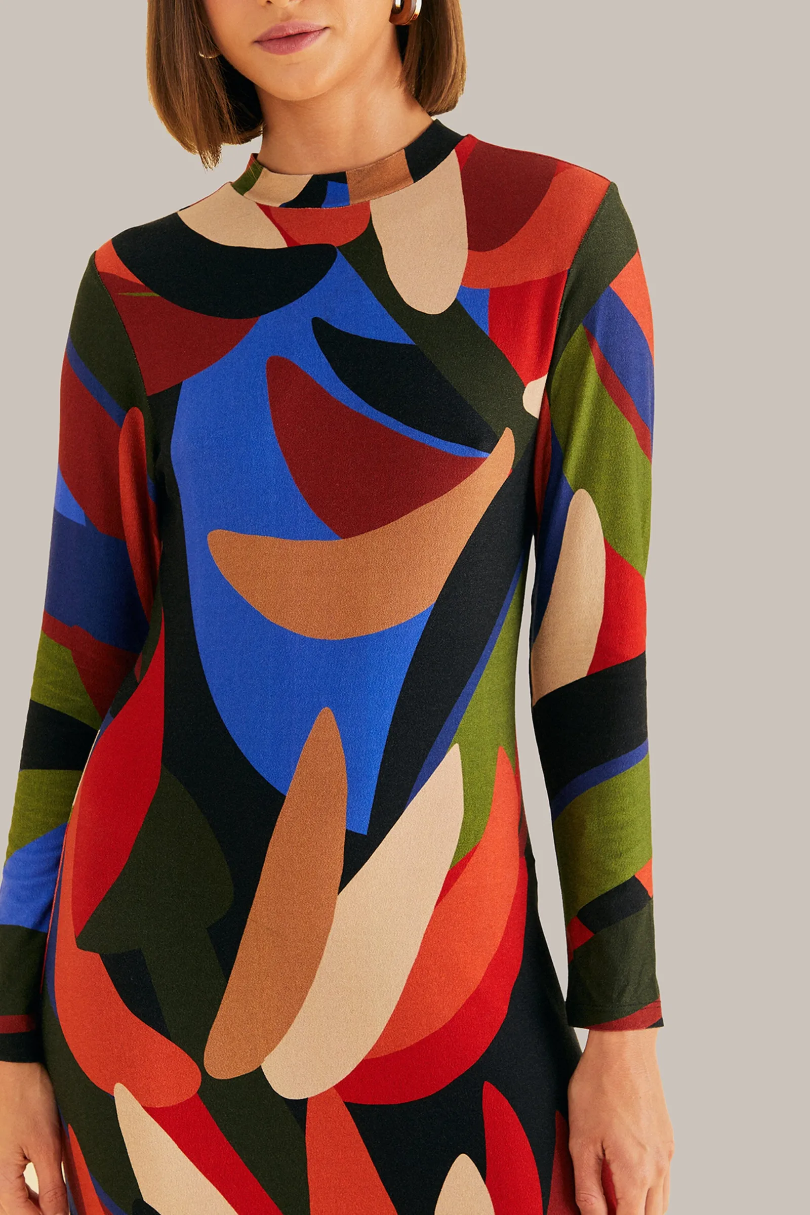 MULTICOLOR GRAPHIC BANANAS LENZING™ ECOVERO™ VISCOSE MIDI DRESS