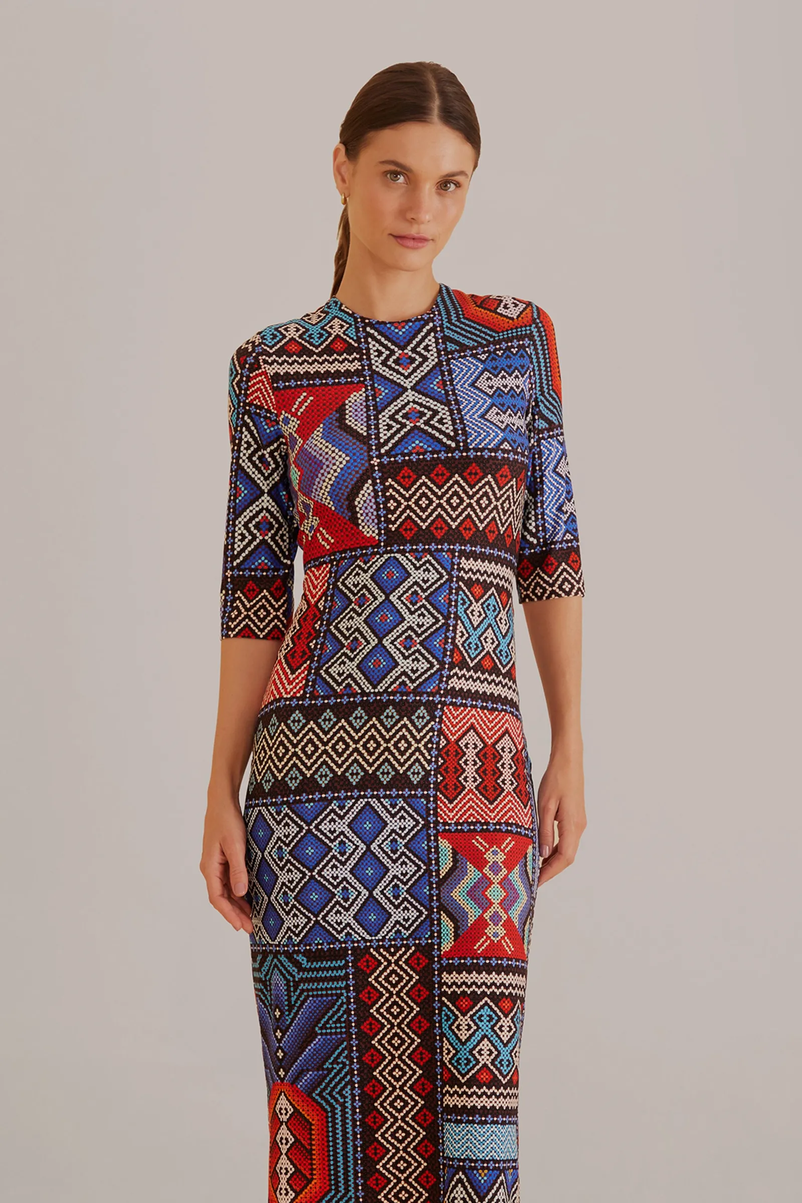  MULTICOLOR RAUTI SHORT SLEEVE MIDI DRESS