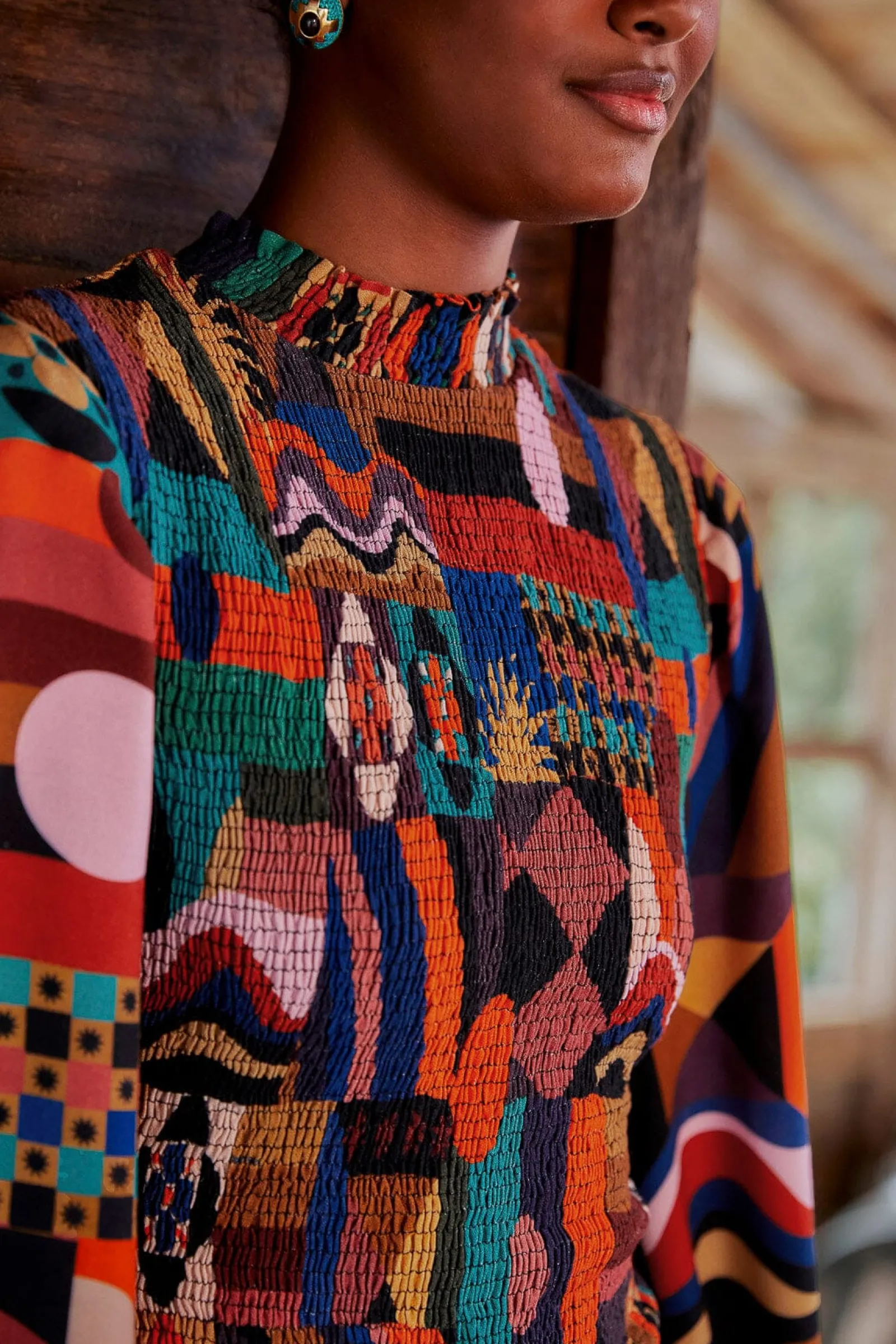  MULTICOLOR TROPICAL SHAPES LENZING™ ECOVERO™ VISCOSE MIDI DRESS