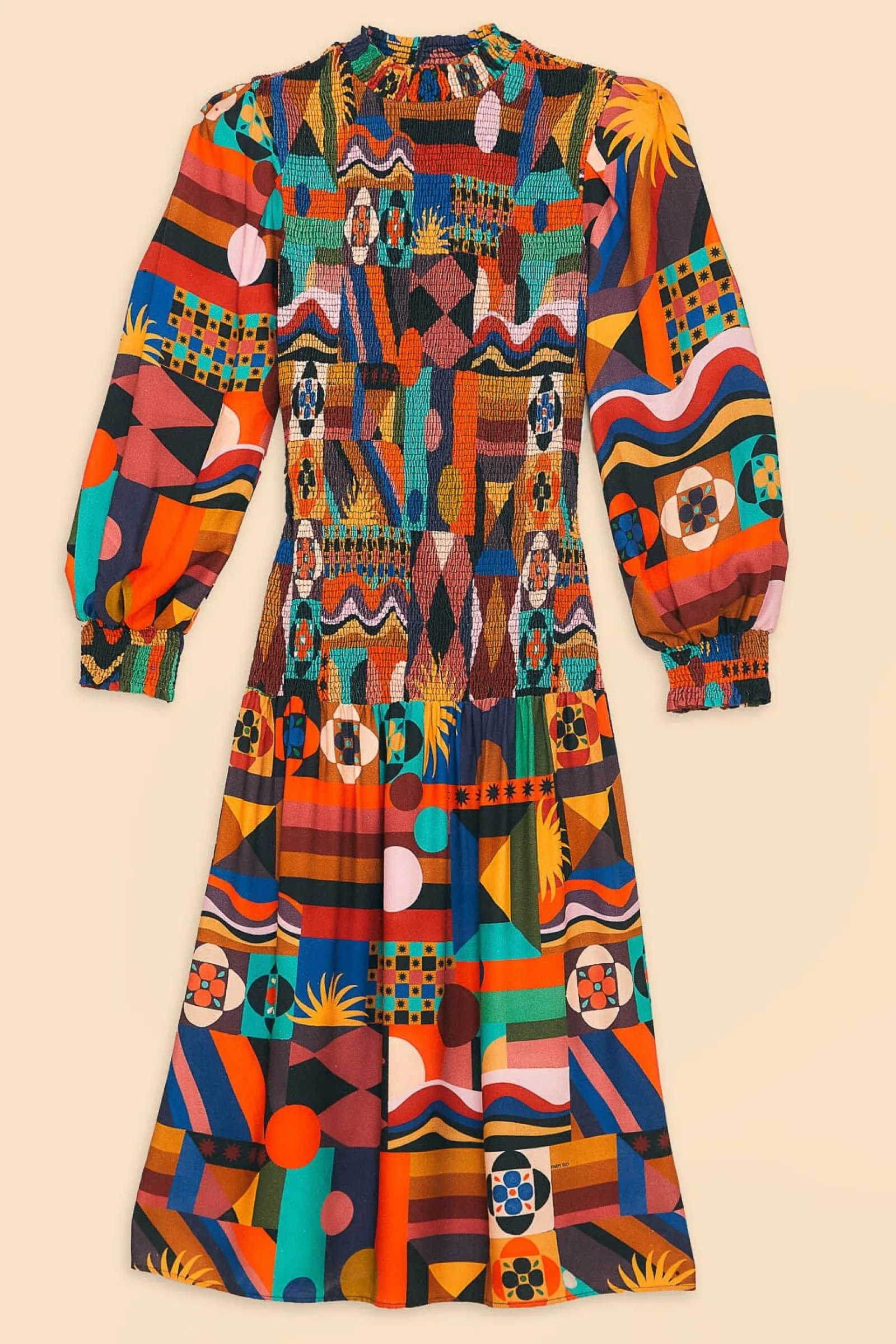  MULTICOLOR TROPICAL SHAPES LENZING™ ECOVERO™ VISCOSE MIDI DRESS