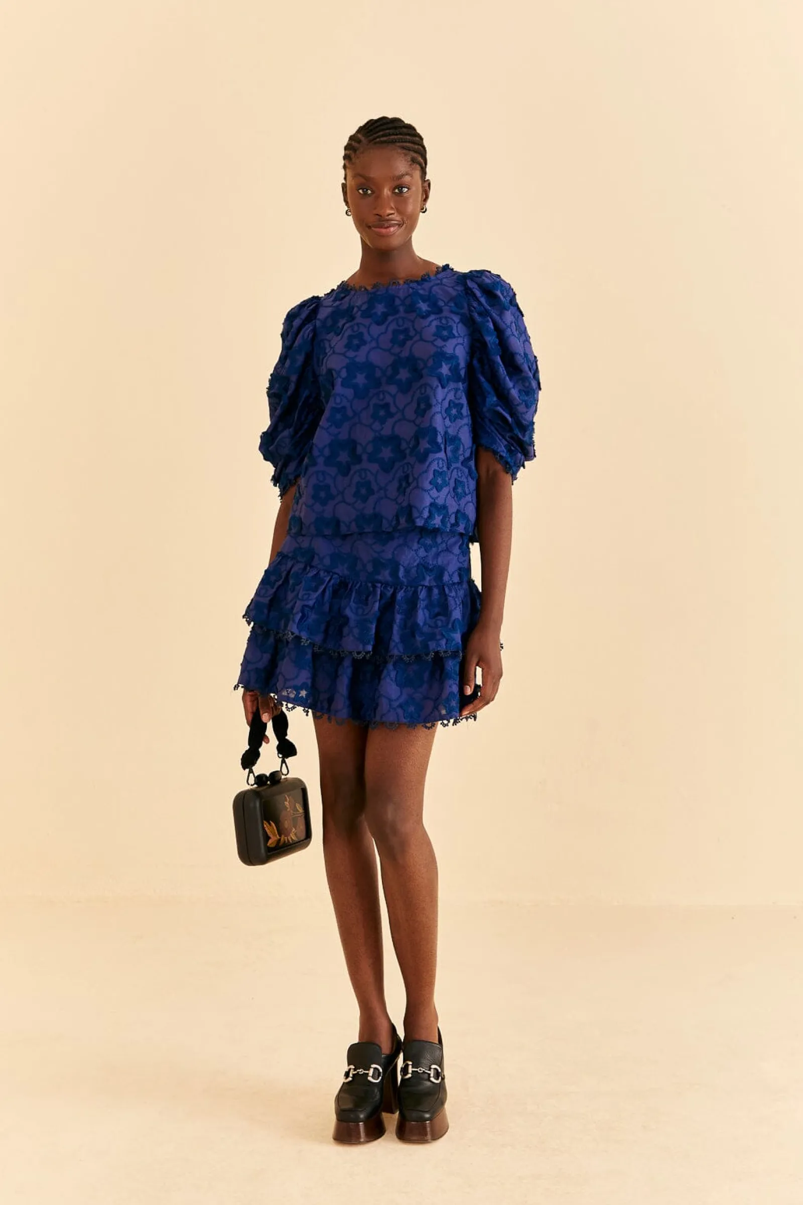  NAVY BLUE 3D STAR TEXTURE MINI SKIRT