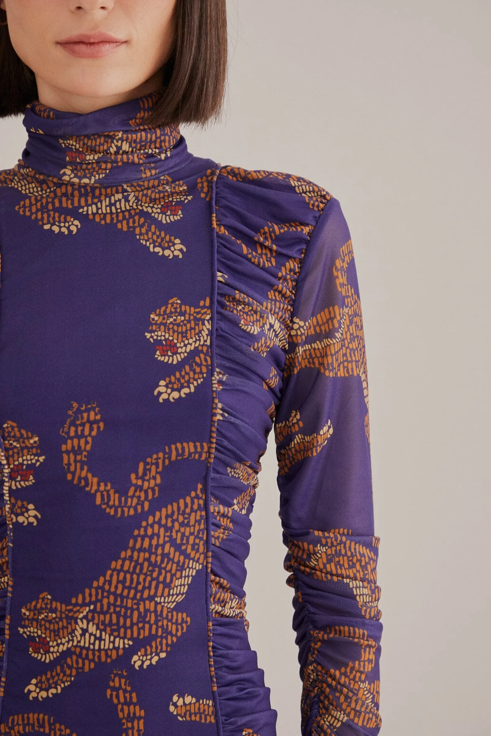 NAVY BLUE LEOPARDS HIGH NECK MIDI DRESS