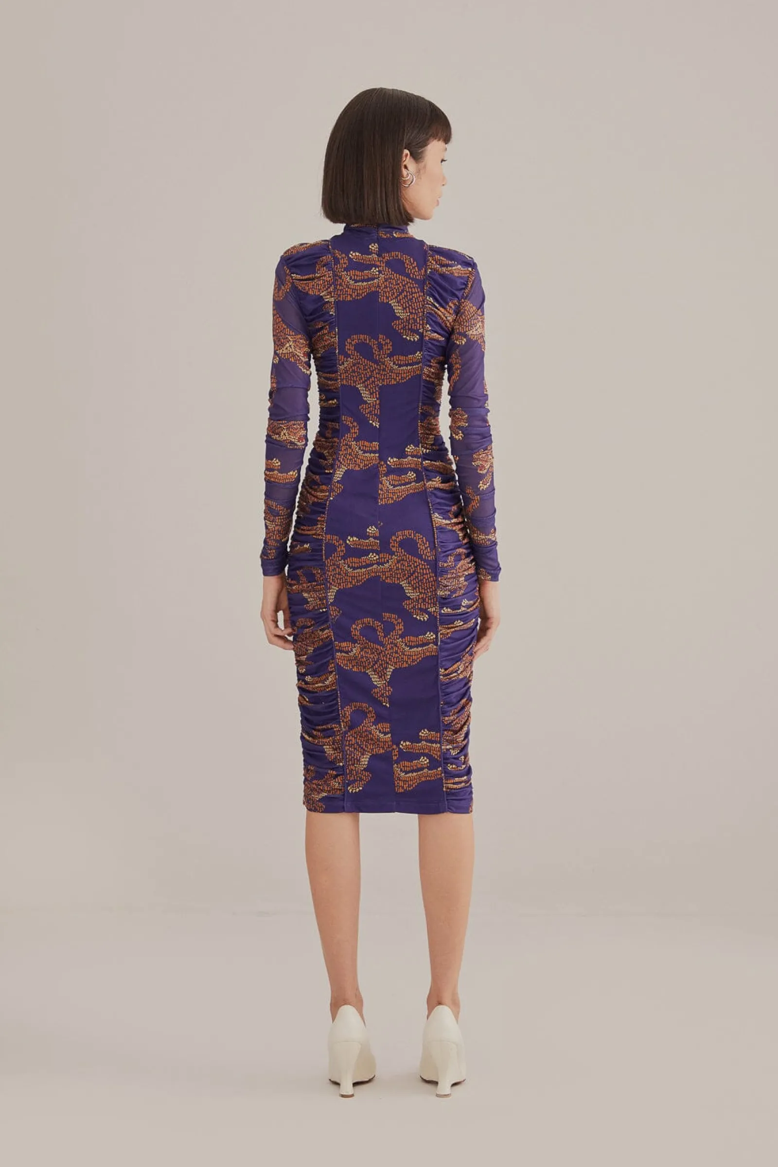 NAVY BLUE LEOPARDS HIGH NECK MIDI DRESS