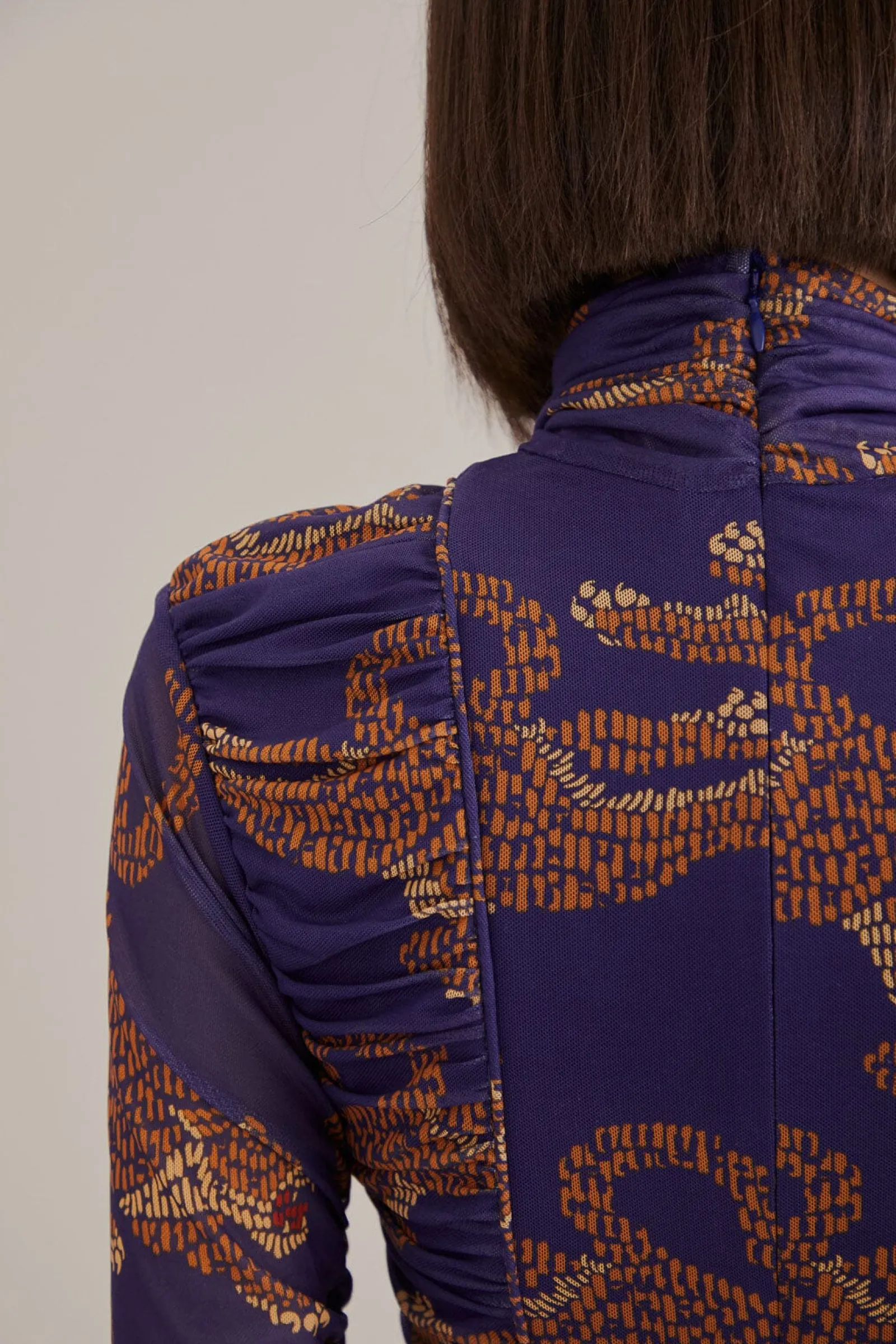 NAVY BLUE LEOPARDS HIGH NECK MIDI DRESS