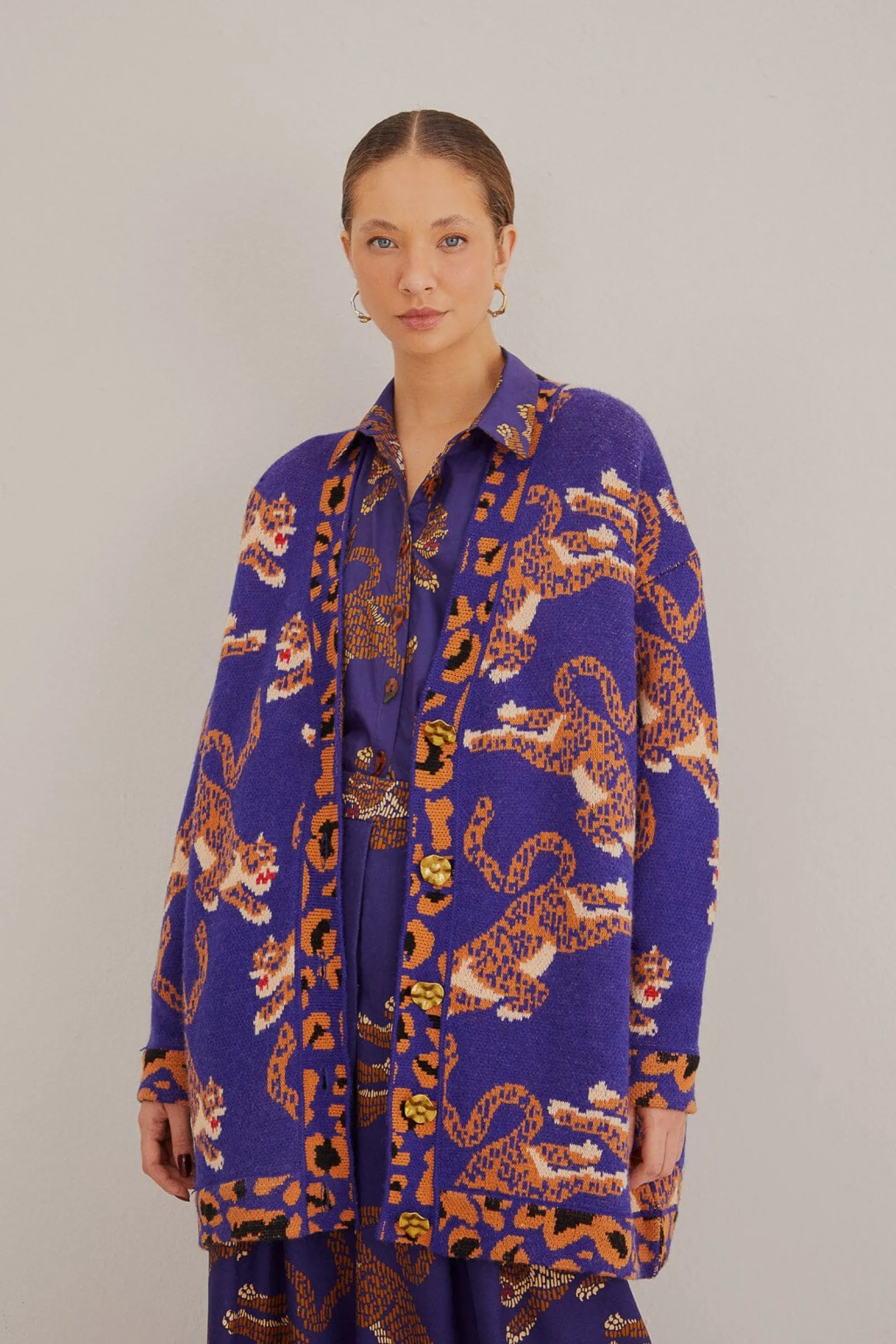  NAVY BLUE LEOPARDS KNIT CARDIGAN