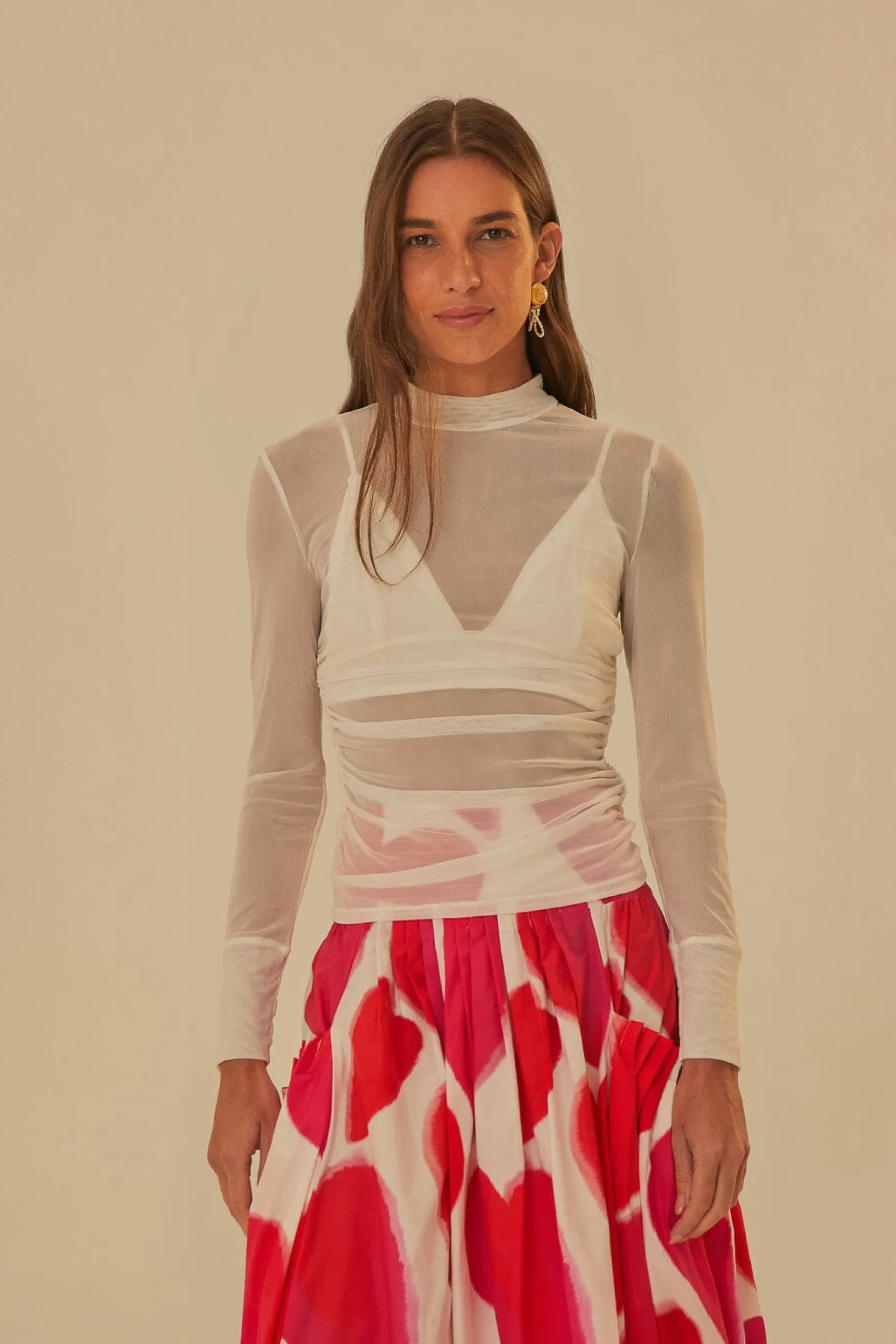  OFF WHITE TULLE LONG SLEEVED BLOUSE