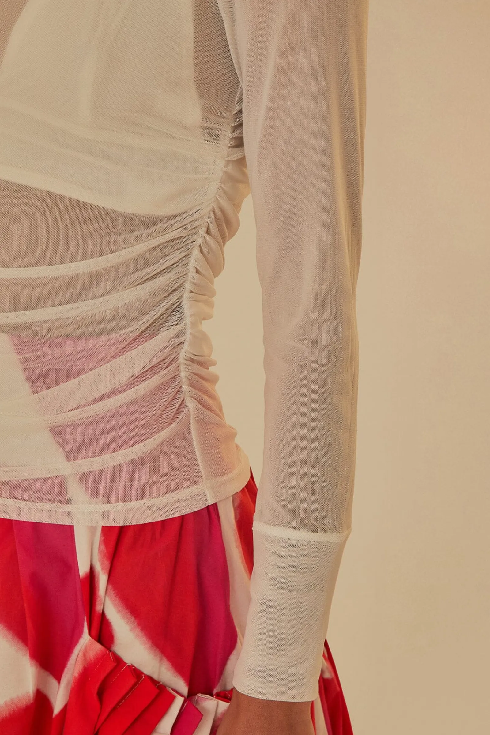 OFF WHITE TULLE LONG SLEEVED BLOUSE