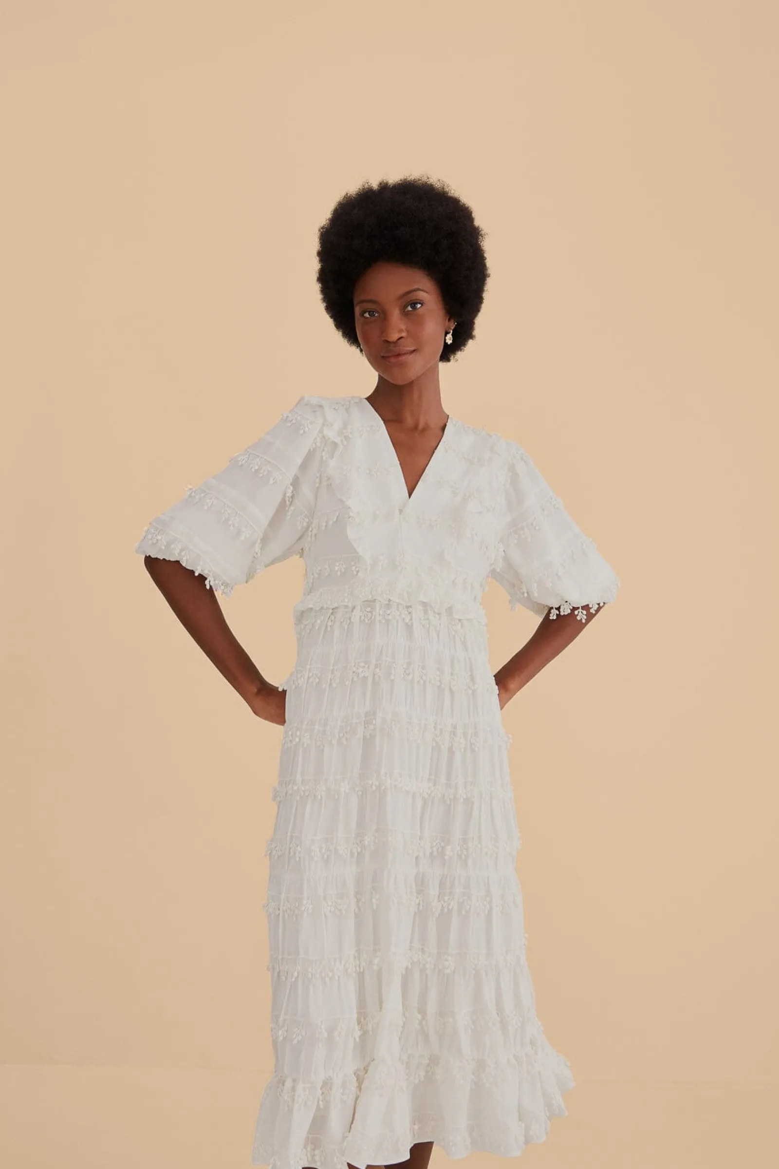 OFF-WHITE RUFFLE TASSELS MIDI DRESS
