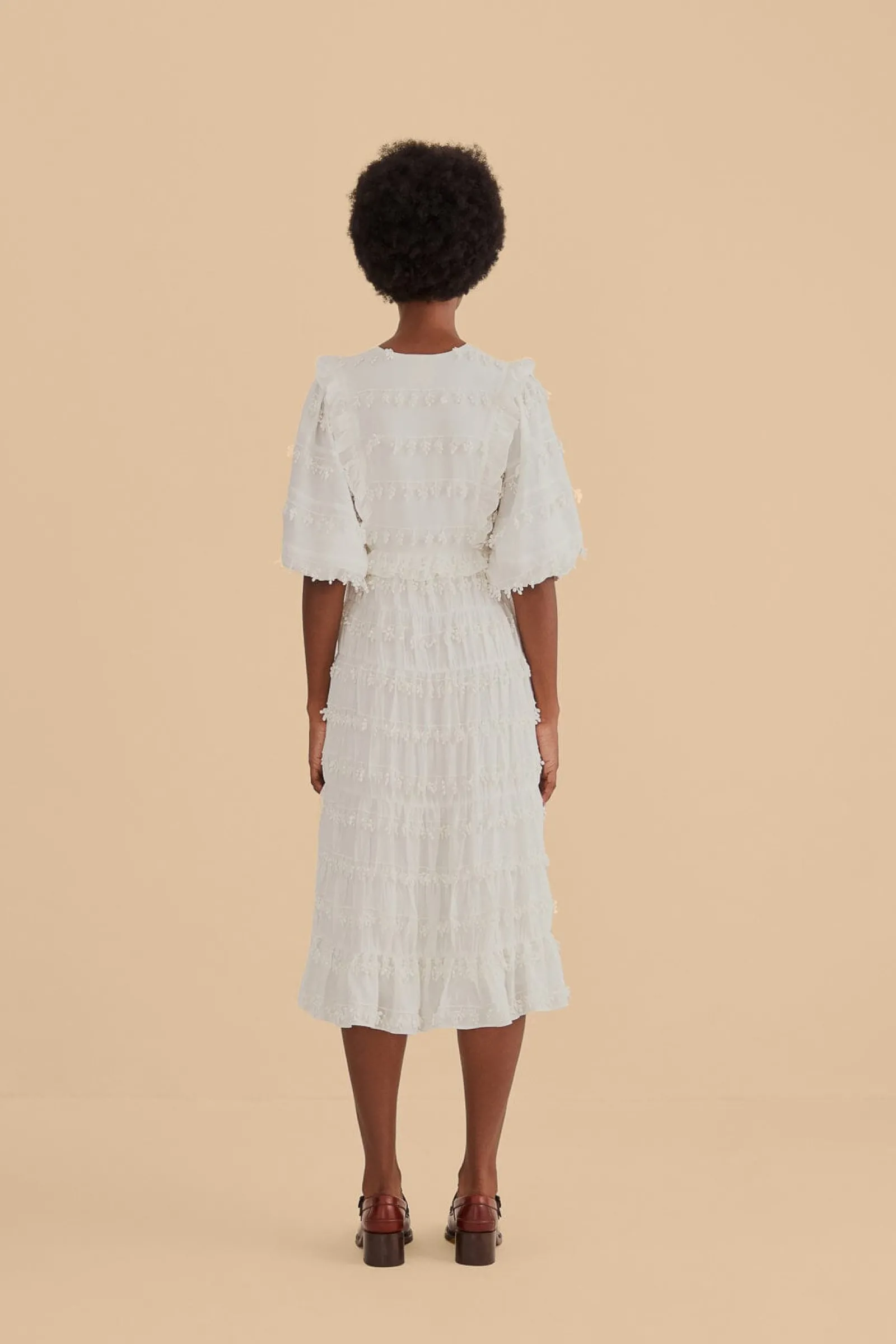 OFF-WHITE RUFFLE TASSELS MIDI DRESS