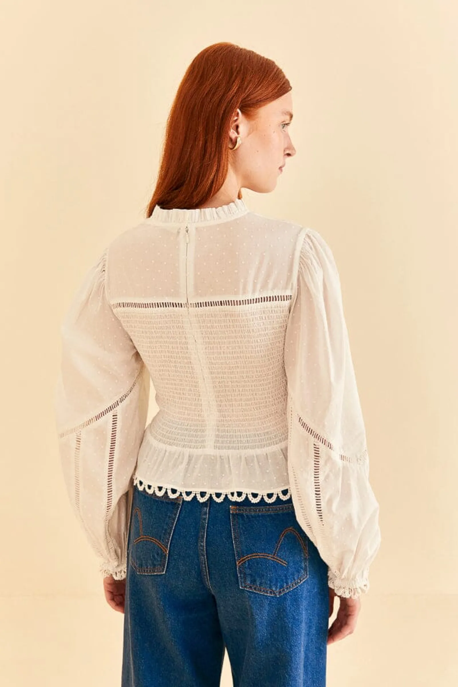 OFF-WHITE SMOCKED BLOUSE