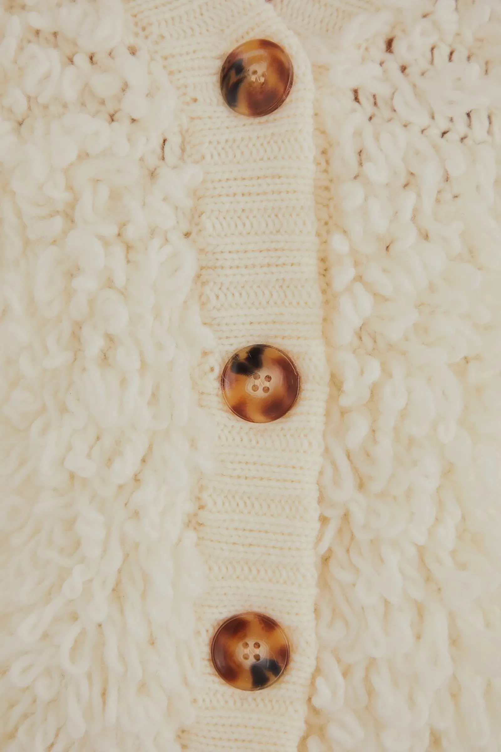 OFF-WHITE TEXTURED V NECK CARDIGAN