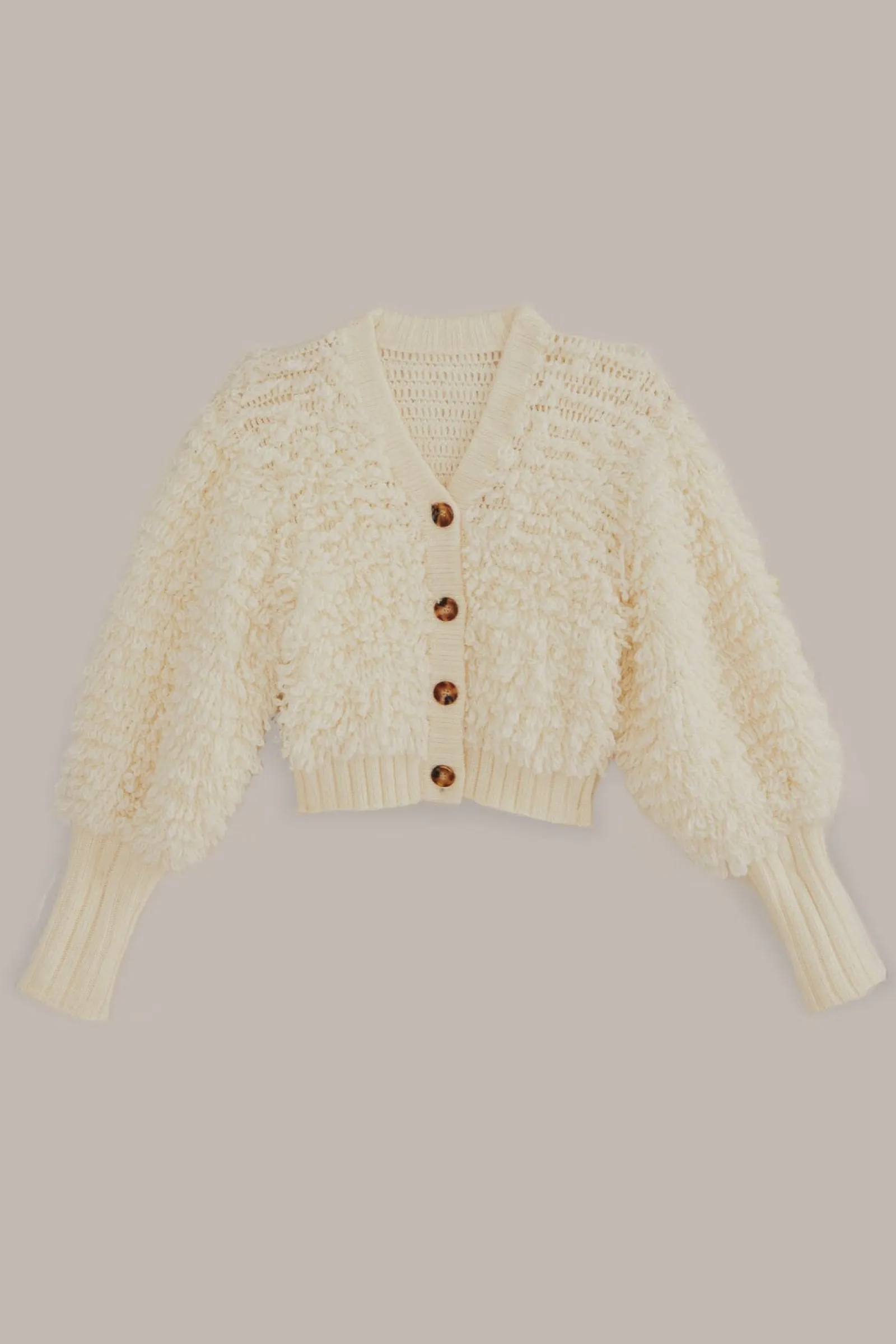 OFF-WHITE TEXTURED V NECK CARDIGAN