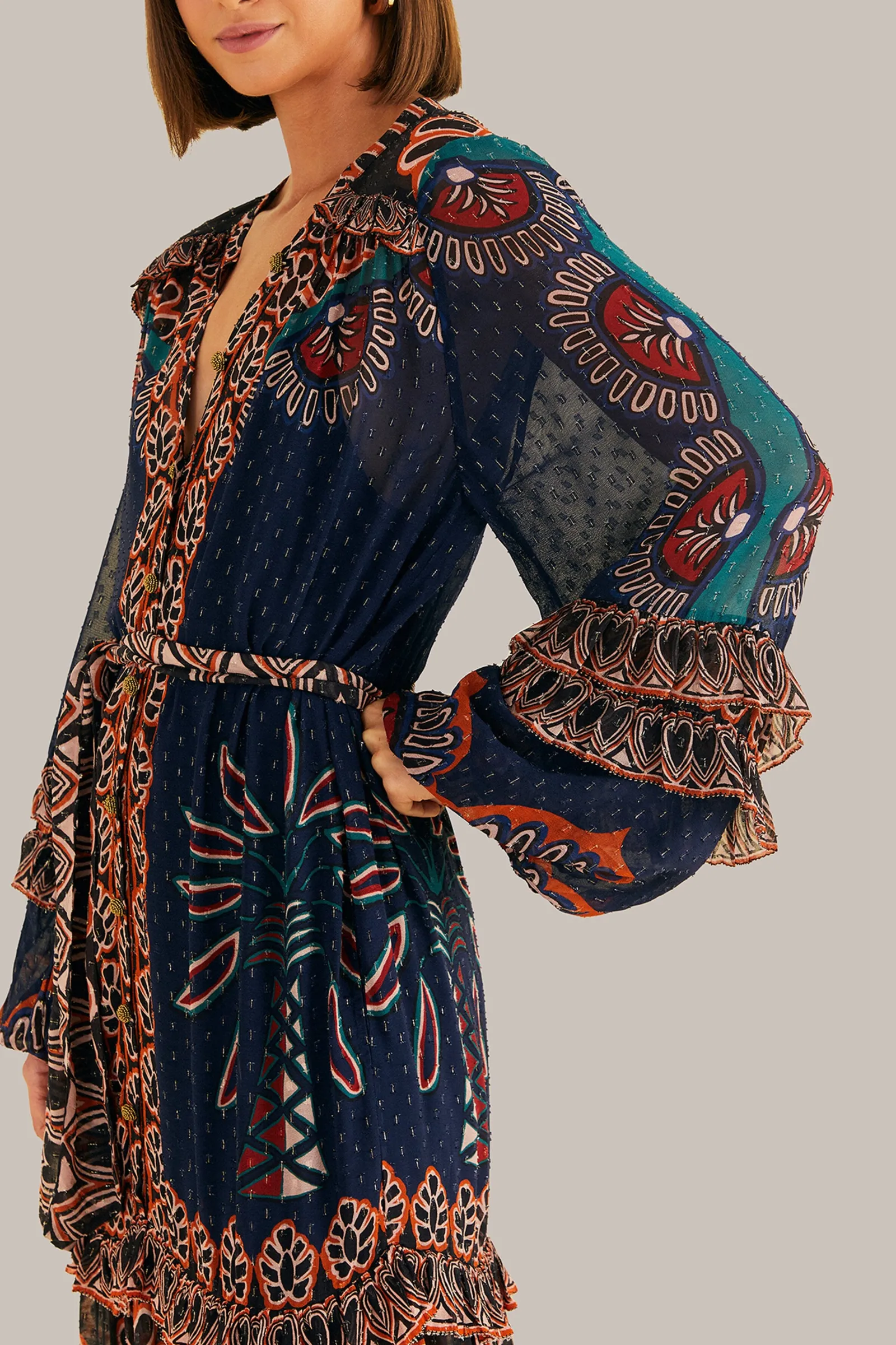 ORANGE AINIKA TAPESTRY SLIT MAXI DRESS